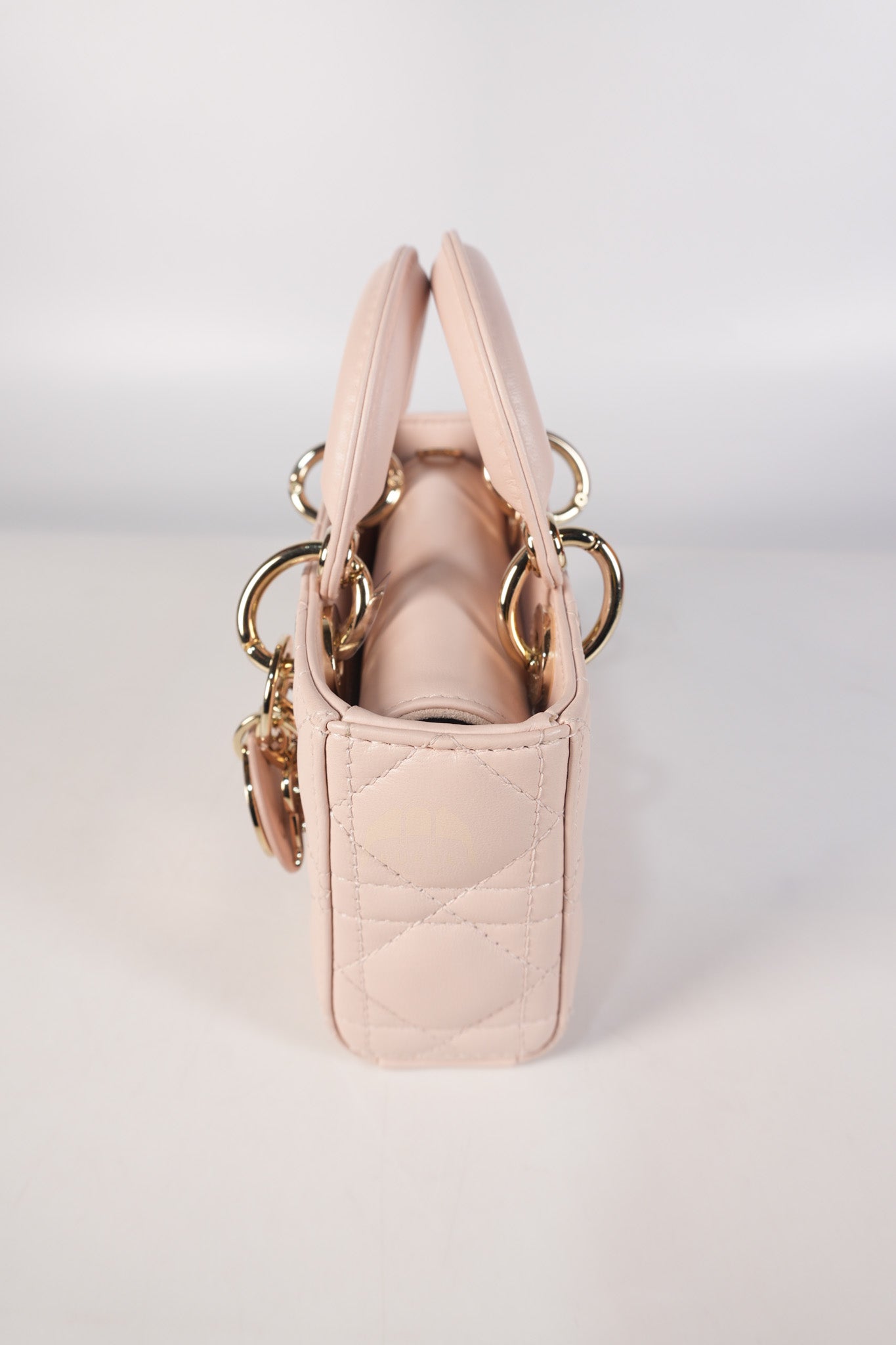 Lady D-joy Micro in Rose Poudre Cannage Lambskin Leather Light Gold hardware | Purse Maison Luxury Bags Shop