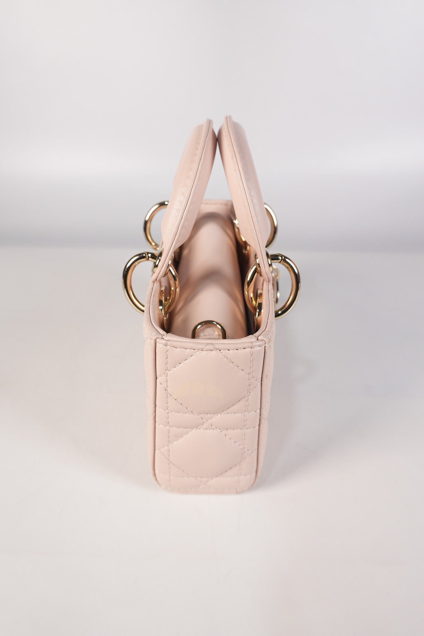 Lady D-joy Micro in Rose Poudre Cannage Lambskin Leather Light Gold hardware | Purse Maison Luxury Bags Shop