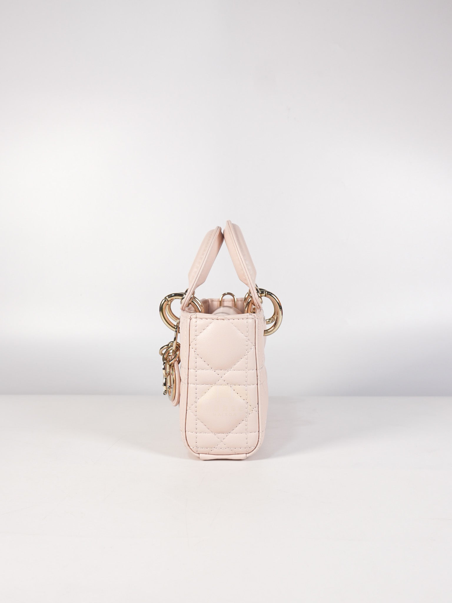 Lady D-joy Micro in Rose Poudre Cannage Lambskin Leather Light Gold hardware | Purse Maison Luxury Bags Shop