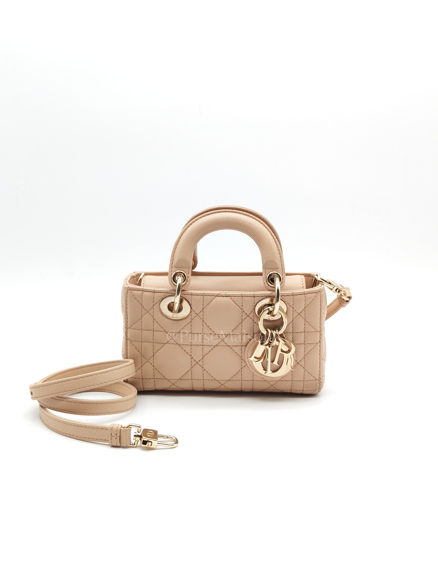 Lady D-Joy Nano in Beige Cannage Lambskin Leather Light Gold Hardware | Purse Maison Luxury Bags Shop