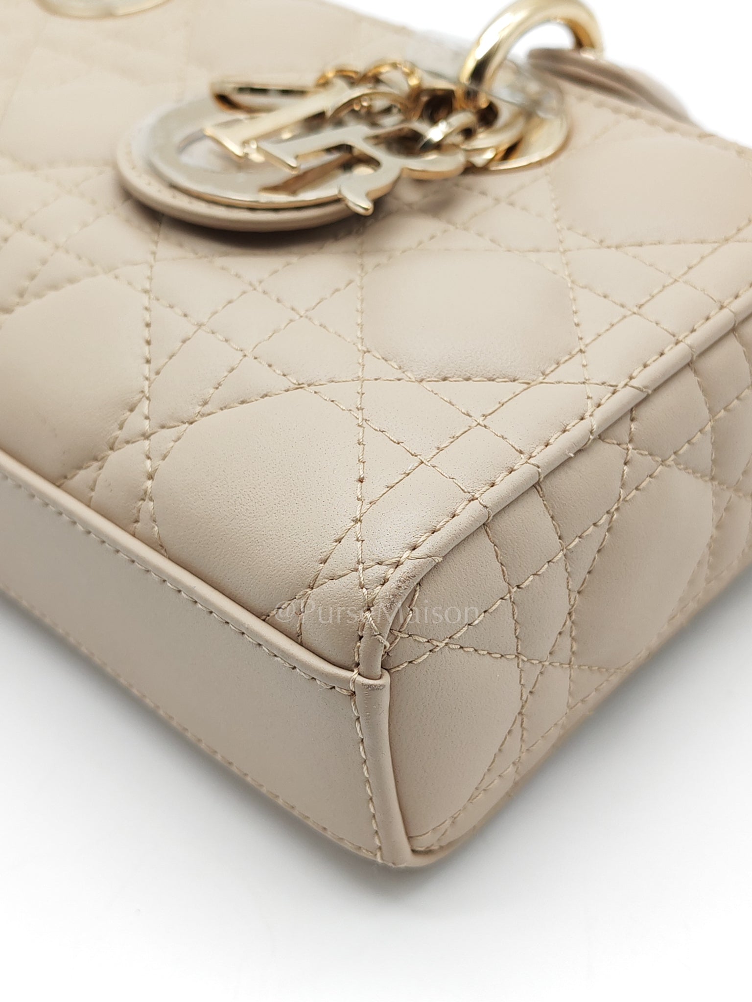 Lady D-Joy Small in Powder Beige Lambskin Leather Shoulder Bag | Purse Maison Luxury Bags Shop