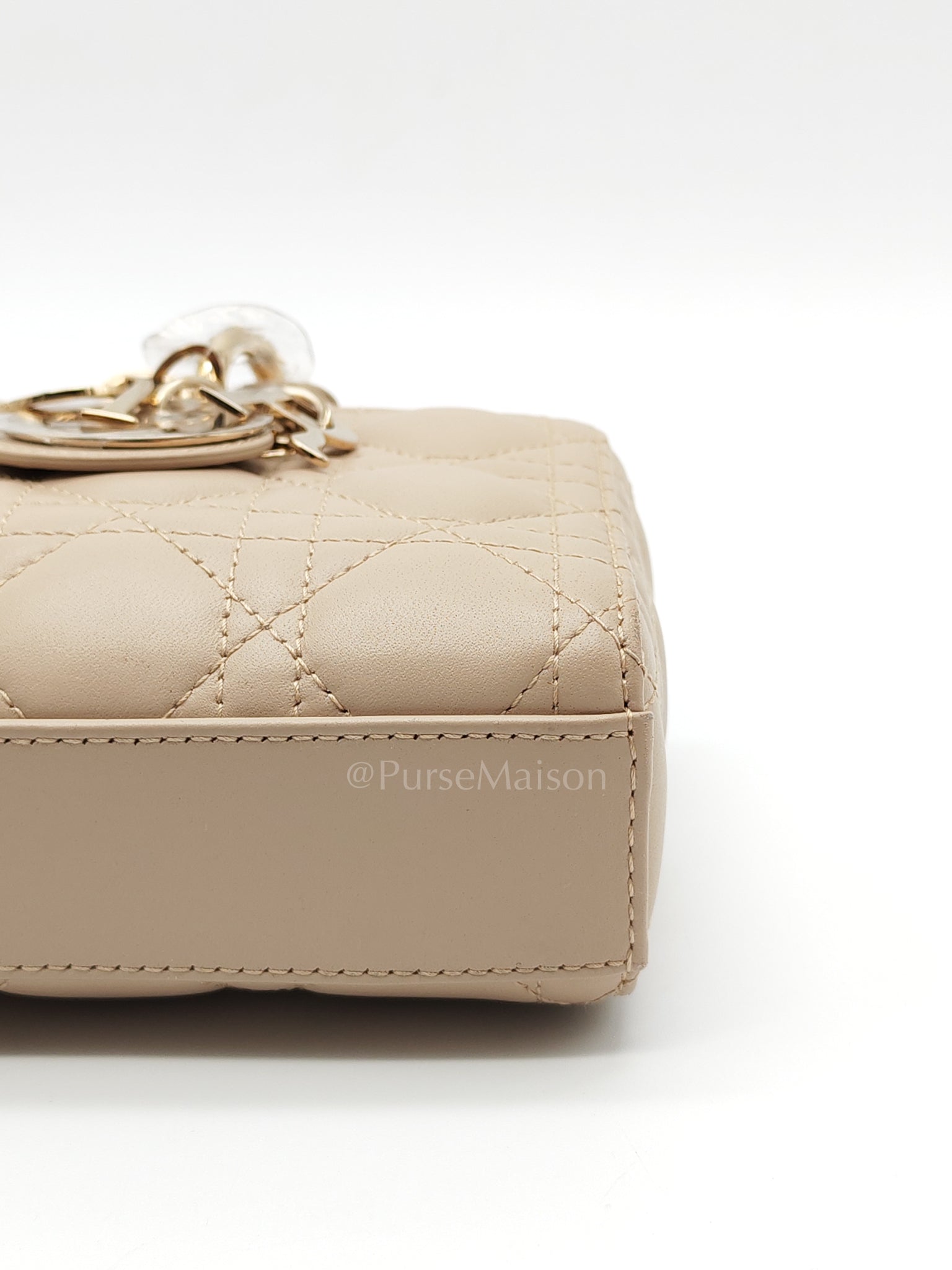 Lady D-Joy Small in Powder Beige Lambskin Leather Shoulder Bag | Purse Maison Luxury Bags Shop