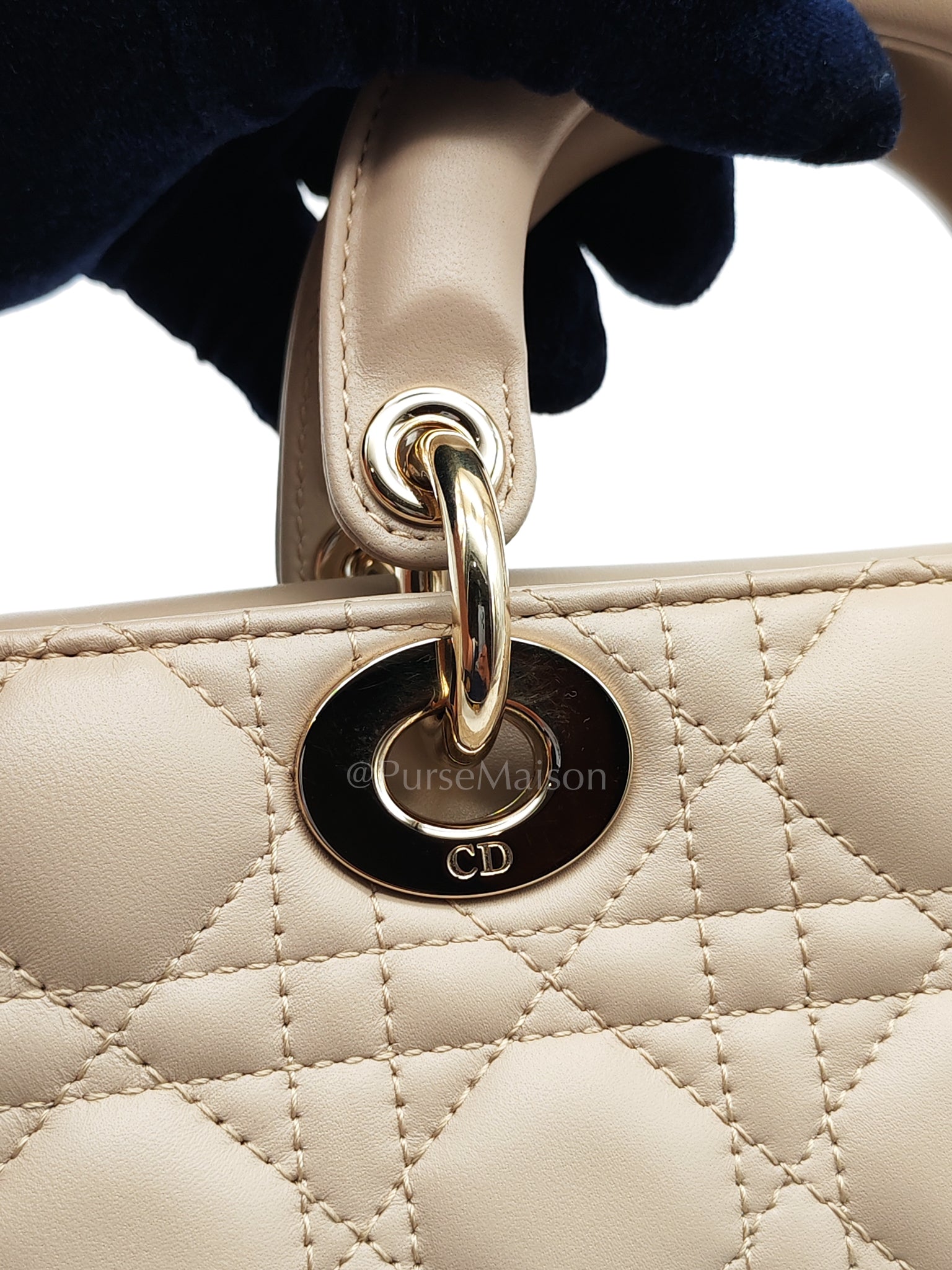 Lady D-Joy Small in Powder Beige Lambskin Leather Shoulder Bag | Purse Maison Luxury Bags Shop