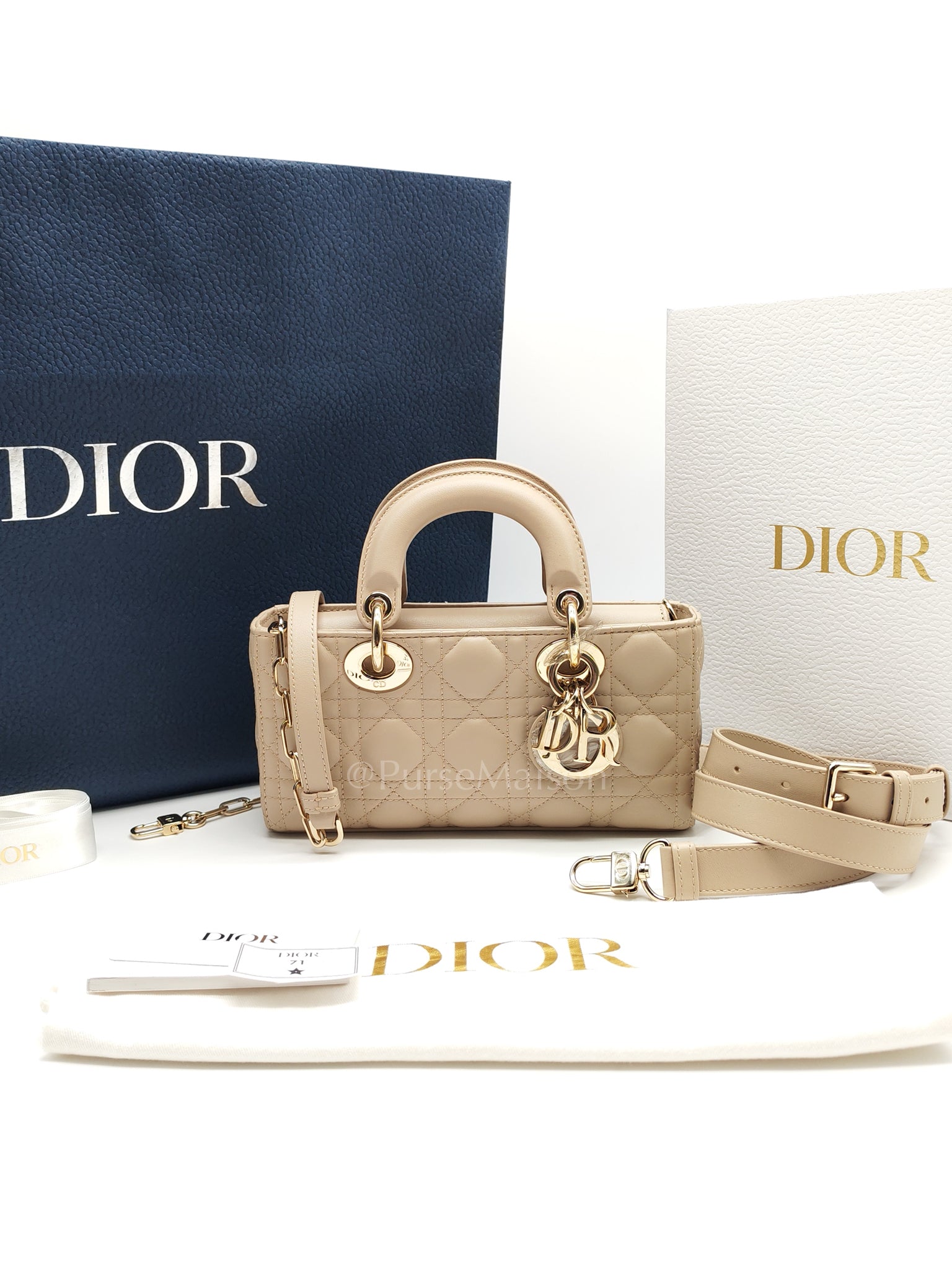 Lady D-Joy Small in Powder Beige Lambskin Leather Shoulder Bag | Purse Maison Luxury Bags Shop