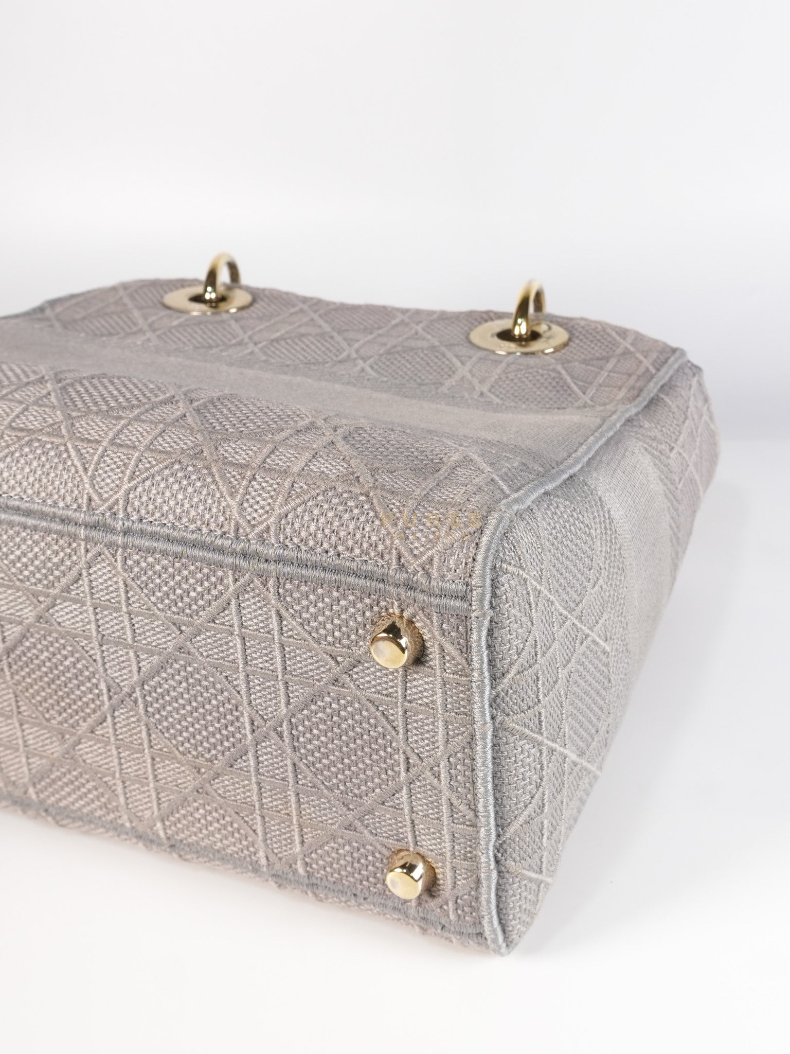 Lady D-Lite in Medium Gray Canvas and Light Gold Hardware | Purse Maison Luxury Bags Shop