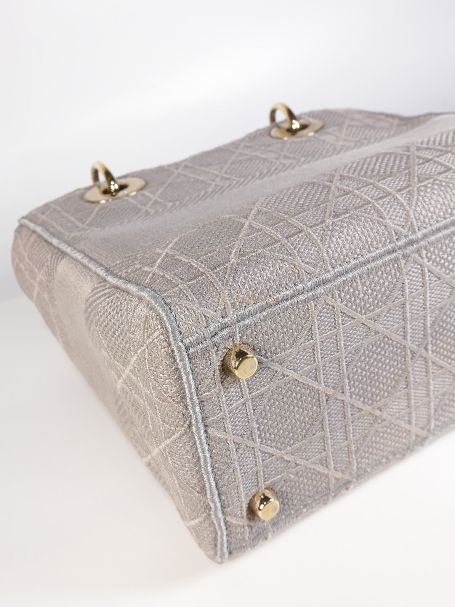 Lady D-Lite in Medium Gray Canvas and Light Gold Hardware | Purse Maison Luxury Bags Shop