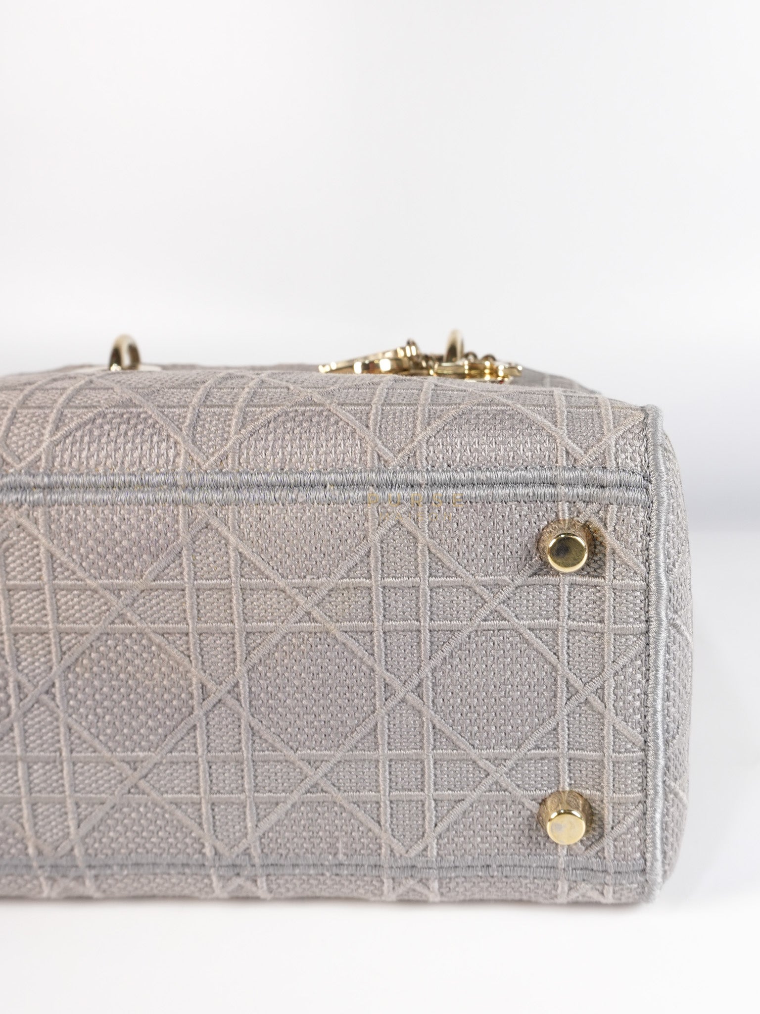 Lady D-Lite in Medium Gray Canvas and Light Gold Hardware | Purse Maison Luxury Bags Shop