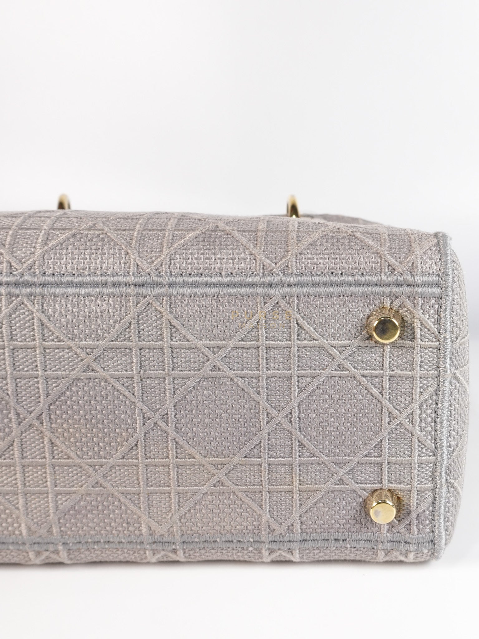 Lady D-Lite in Medium Gray Canvas and Light Gold Hardware | Purse Maison Luxury Bags Shop