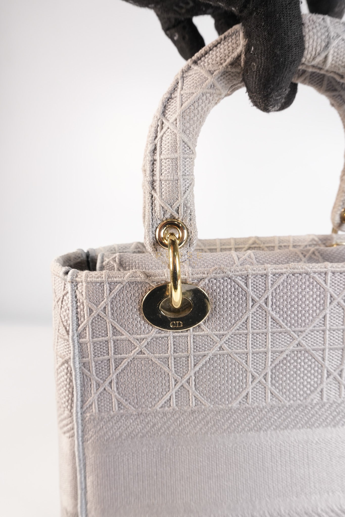 Lady D-Lite in Medium Gray Canvas and Light Gold Hardware | Purse Maison Luxury Bags Shop