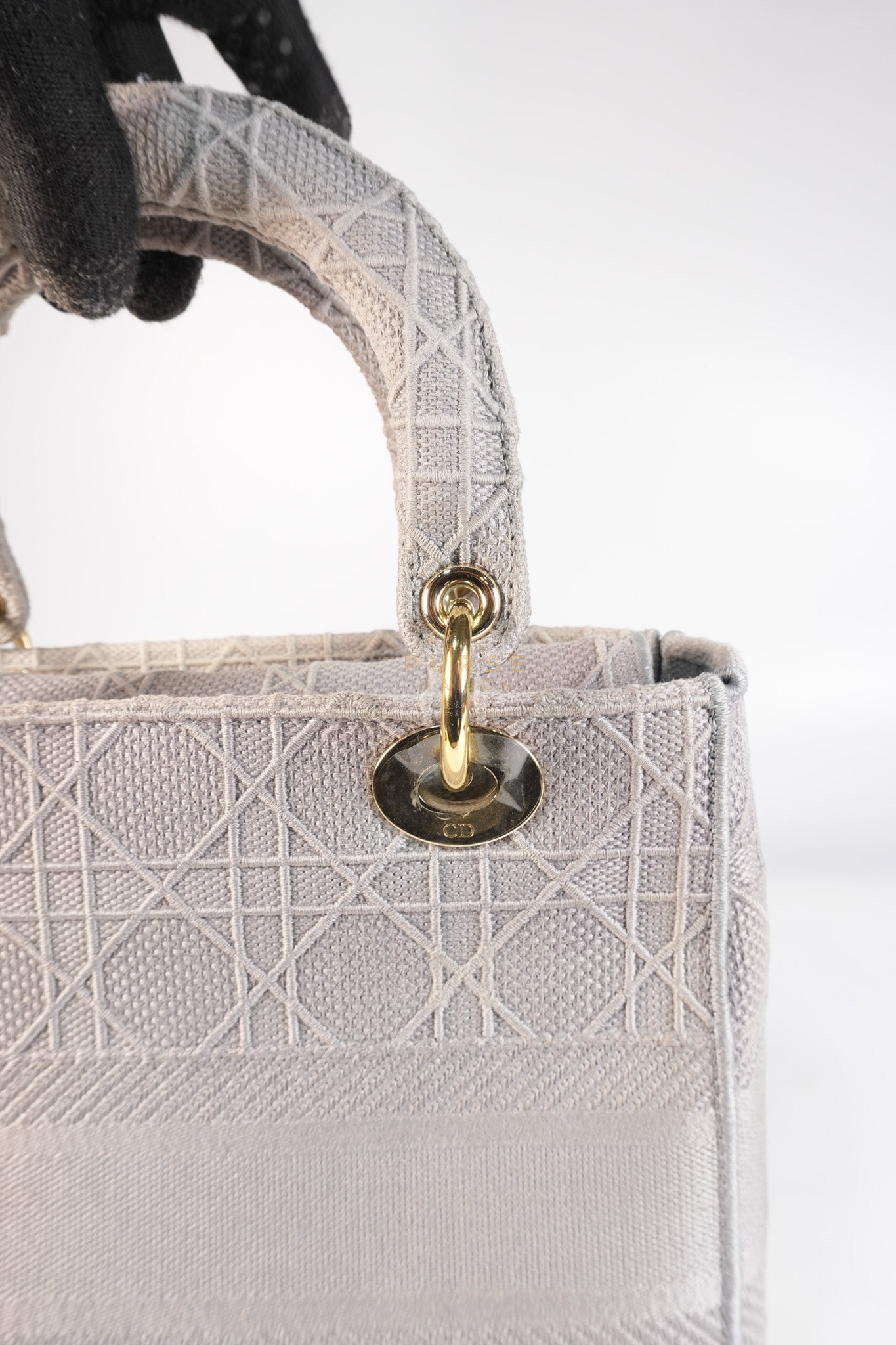 Lady D-Lite in Medium Gray Canvas and Light Gold Hardware | Purse Maison Luxury Bags Shop