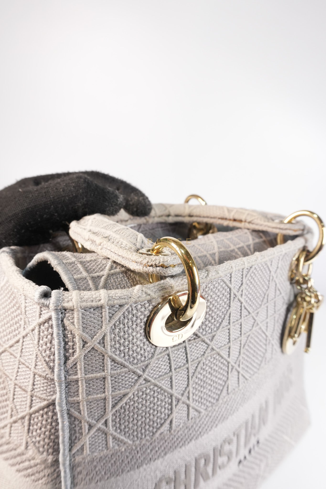 Lady D-Lite in Medium Gray Canvas and Light Gold Hardware | Purse Maison Luxury Bags Shop