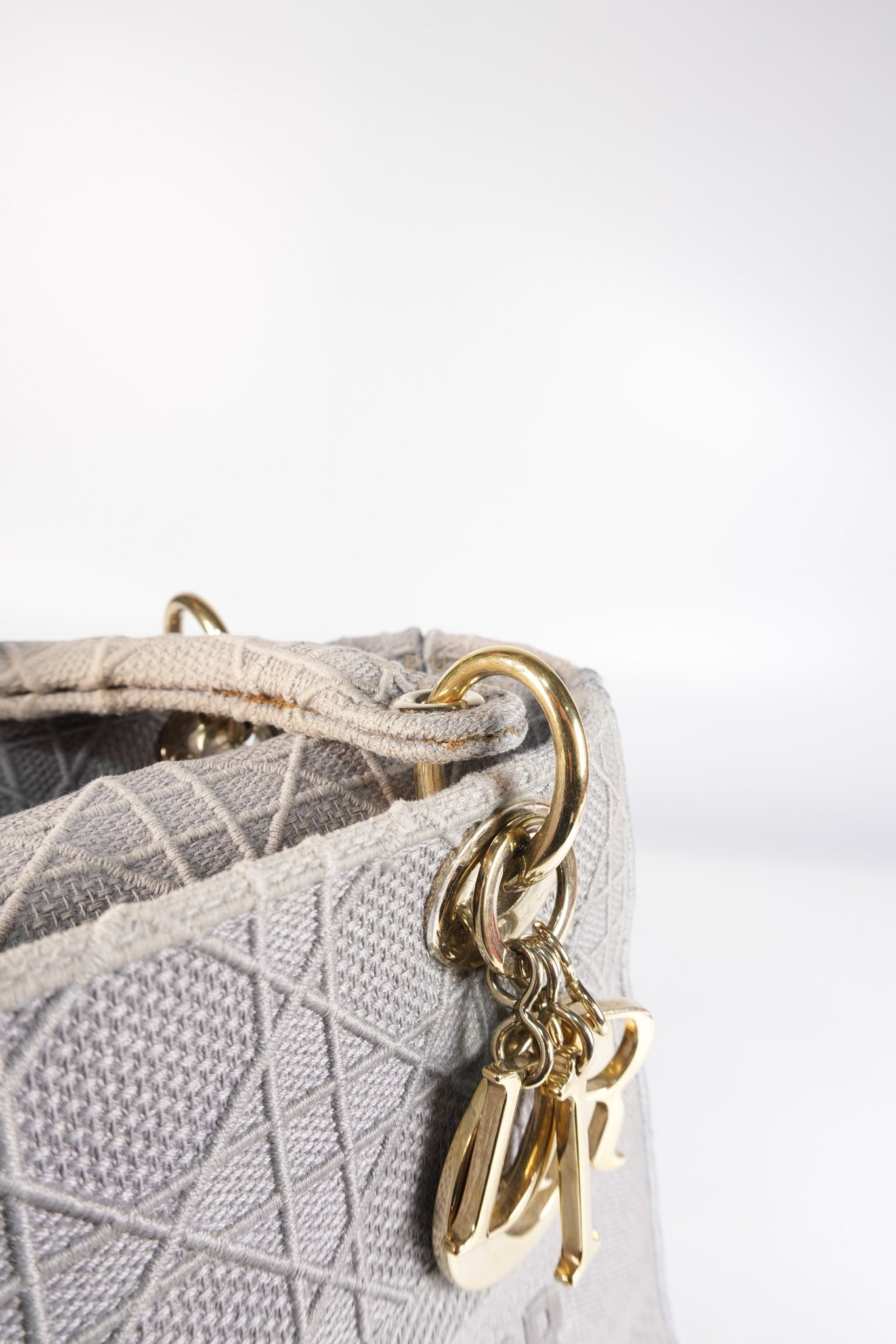 Lady D-Lite in Medium Gray Canvas and Light Gold Hardware | Purse Maison Luxury Bags Shop