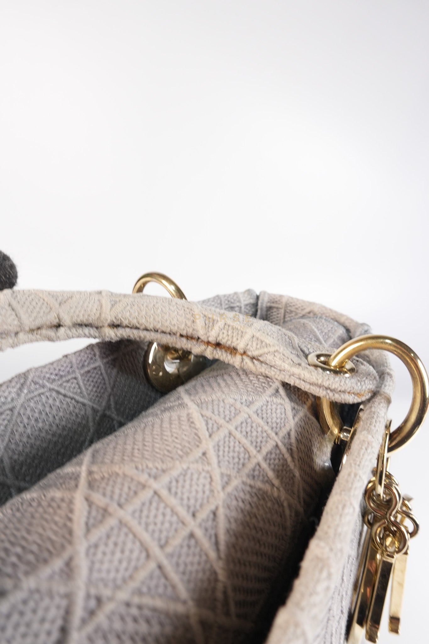 Lady D-Lite in Medium Gray Canvas and Light Gold Hardware | Purse Maison Luxury Bags Shop