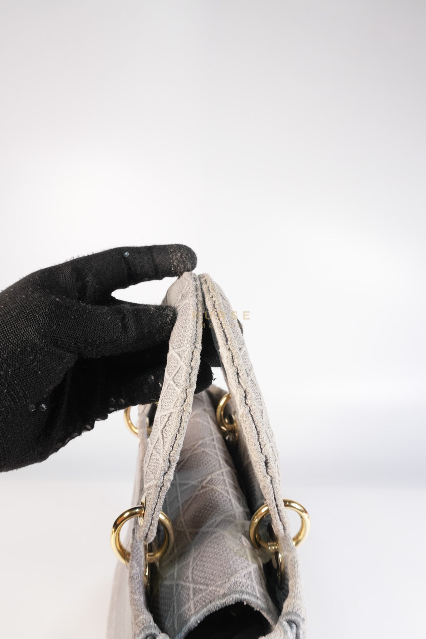 Lady D-Lite in Medium Gray Canvas and Light Gold Hardware | Purse Maison Luxury Bags Shop