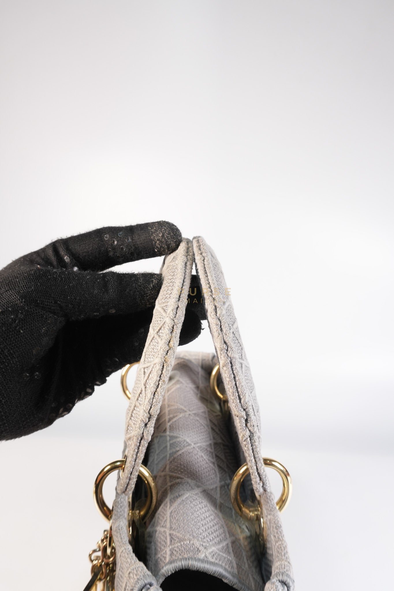 Lady D-Lite in Medium Gray Canvas and Light Gold Hardware | Purse Maison Luxury Bags Shop