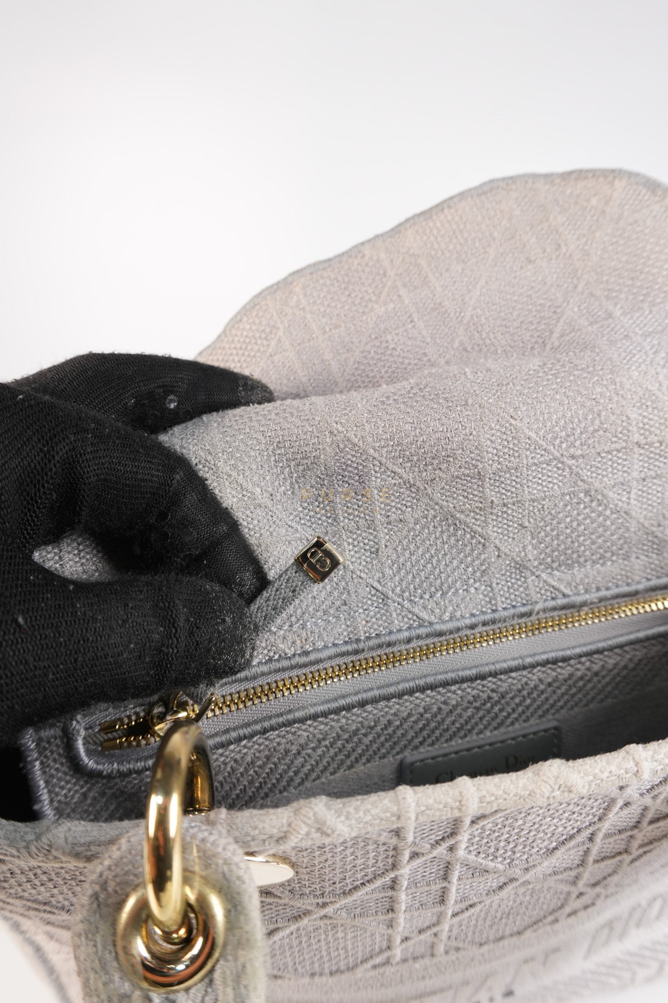 Lady D-Lite in Medium Gray Canvas and Light Gold Hardware | Purse Maison Luxury Bags Shop