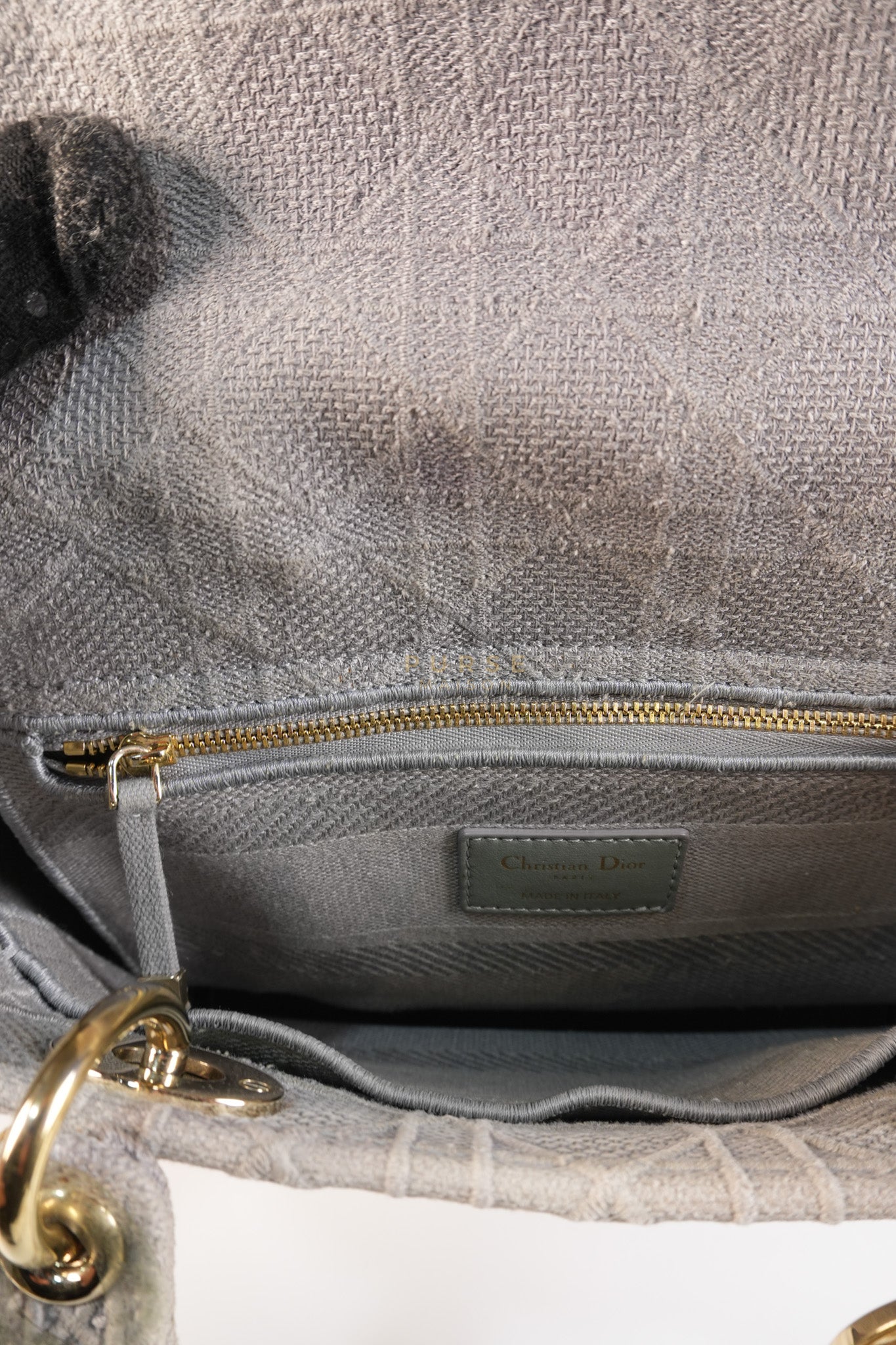 Lady D-Lite in Medium Gray Canvas and Light Gold Hardware | Purse Maison Luxury Bags Shop