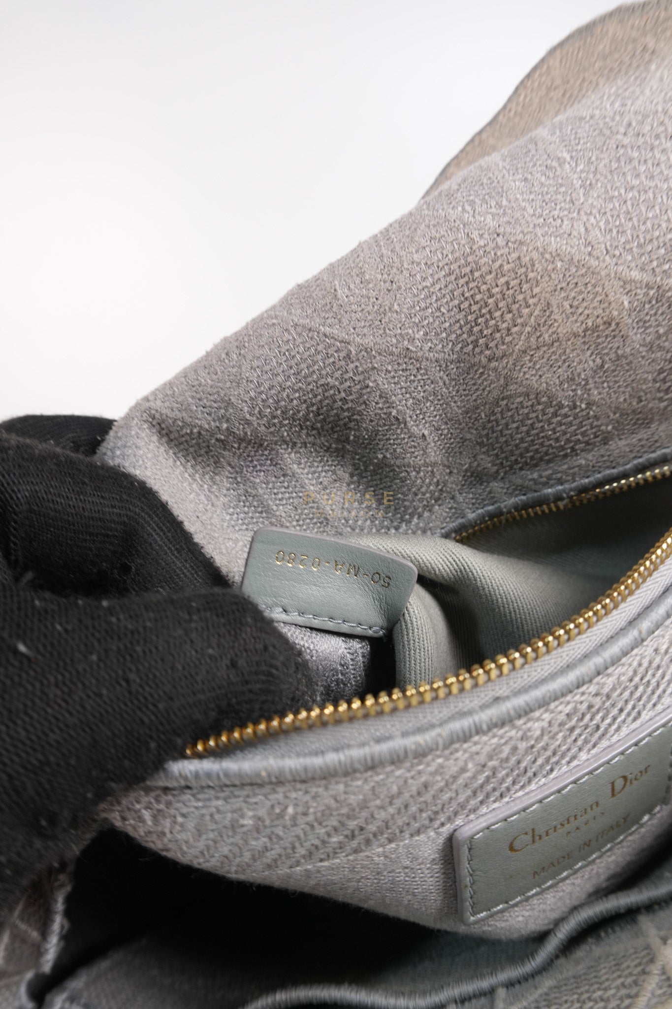 Lady D-Lite in Medium Gray Canvas and Light Gold Hardware | Purse Maison Luxury Bags Shop