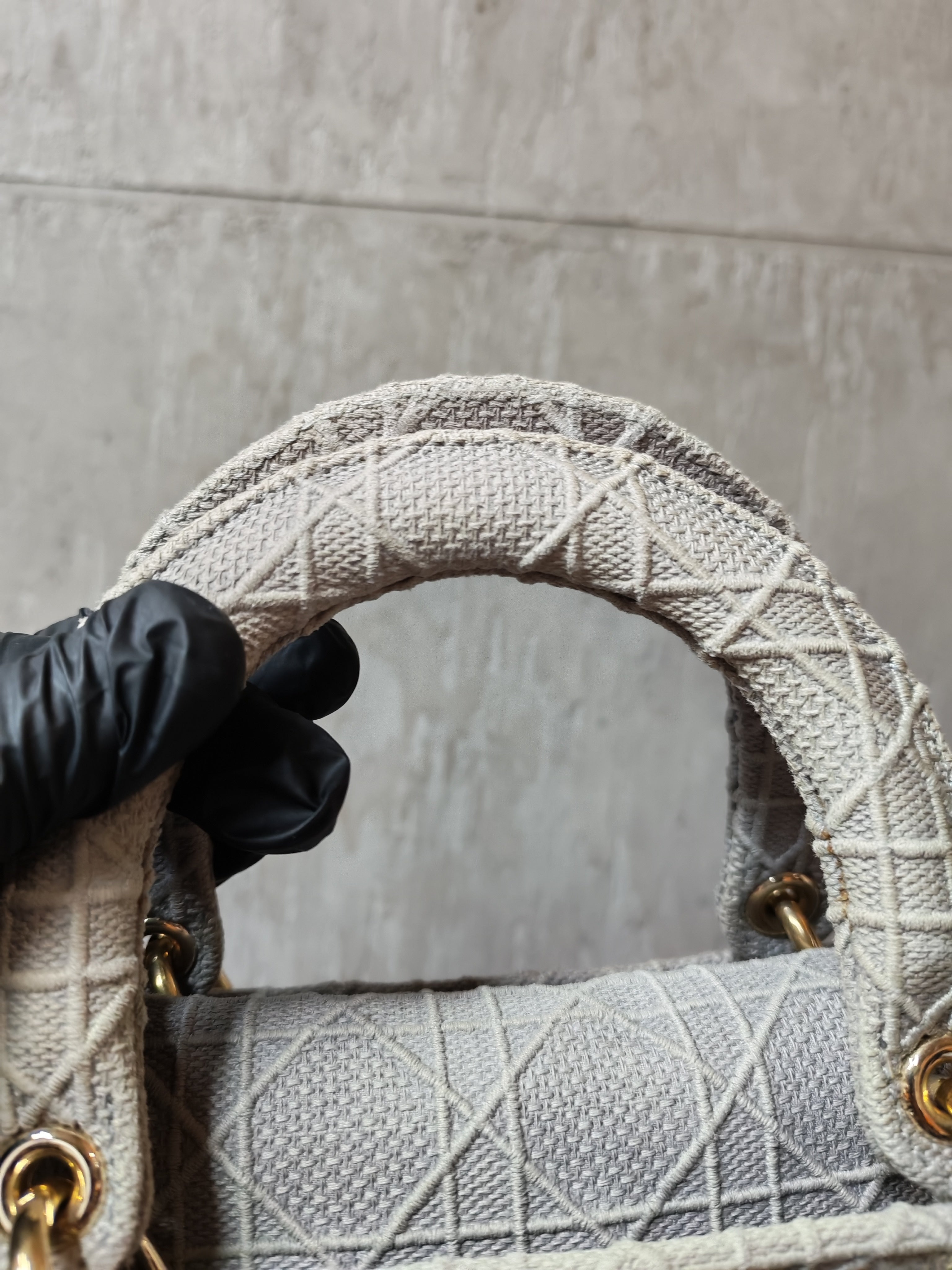 Lady D-Lite in Medium Gray Canvas and Light Gold Hardware | Purse Maison Luxury Bags Shop