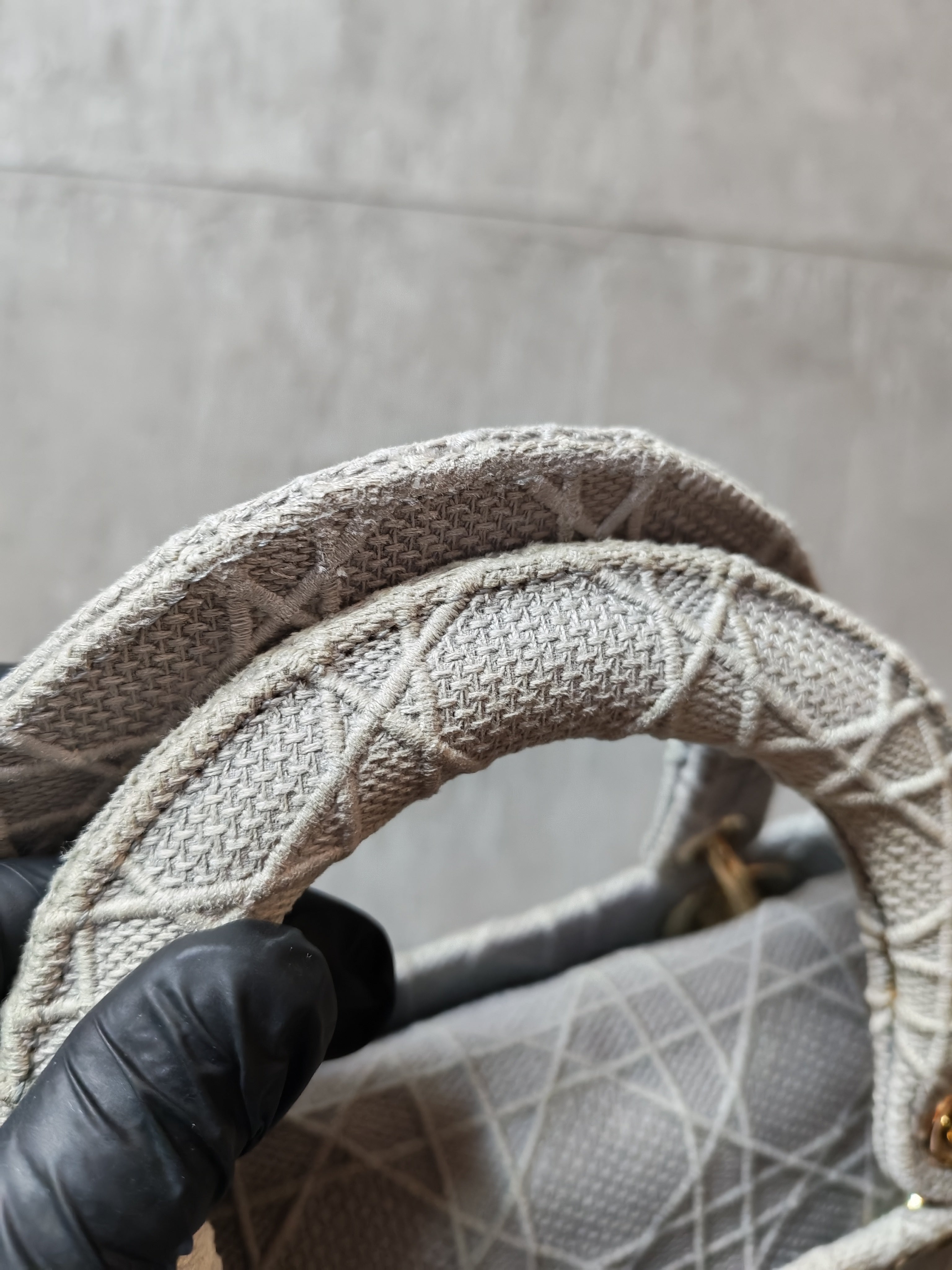 Lady D-Lite in Medium Gray Canvas and Light Gold Hardware | Purse Maison Luxury Bags Shop