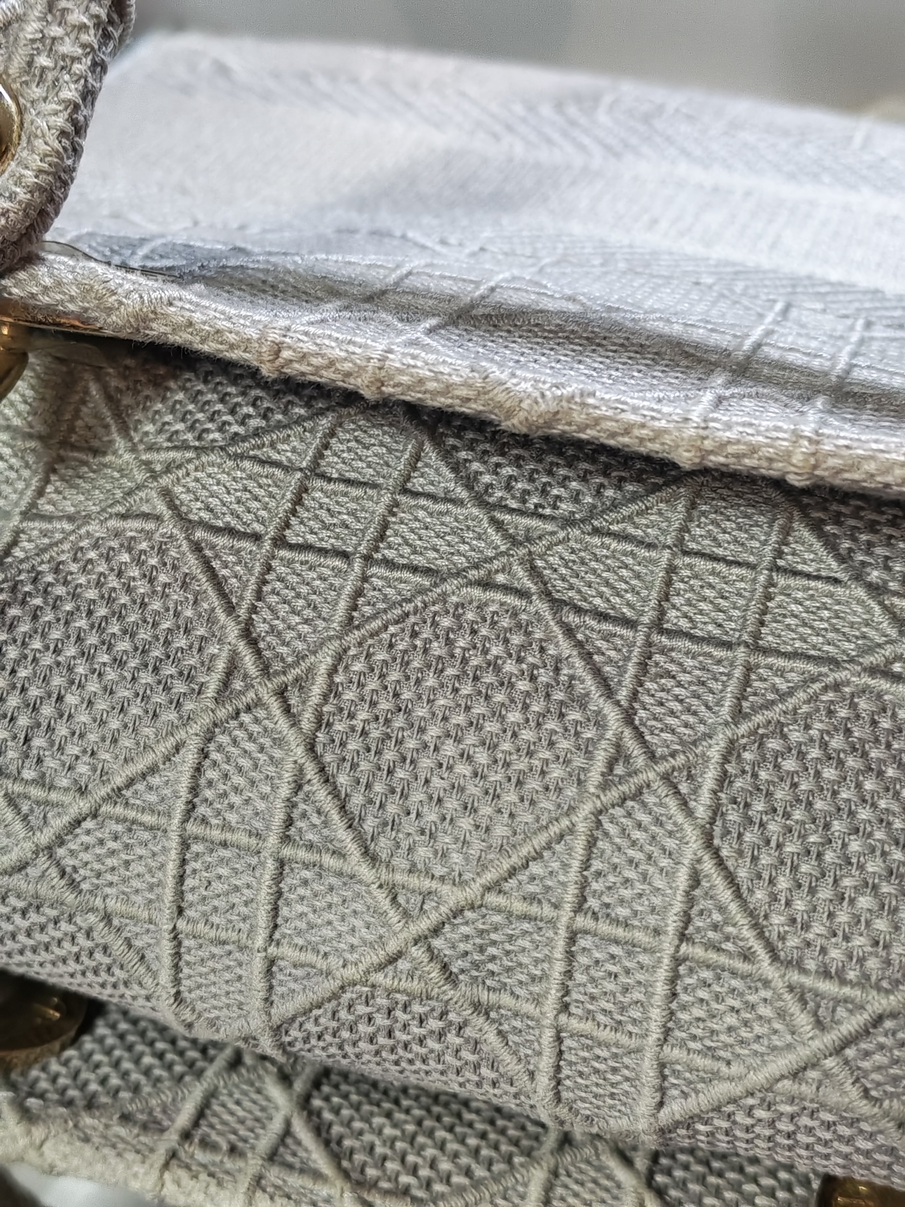 Lady D-Lite in Medium Gray Canvas and Light Gold Hardware | Purse Maison Luxury Bags Shop