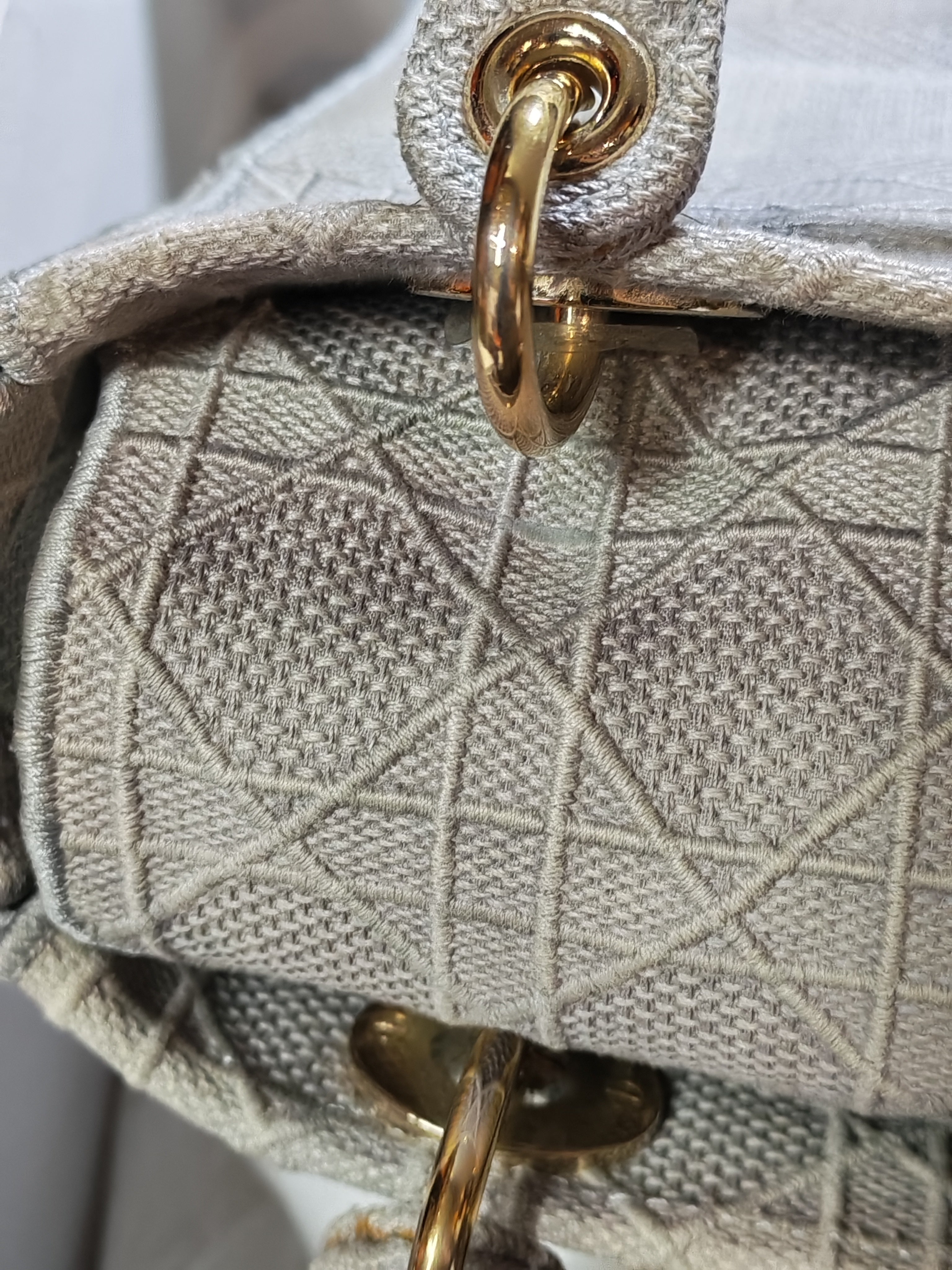 Lady D-Lite in Medium Gray Canvas and Light Gold Hardware | Purse Maison Luxury Bags Shop