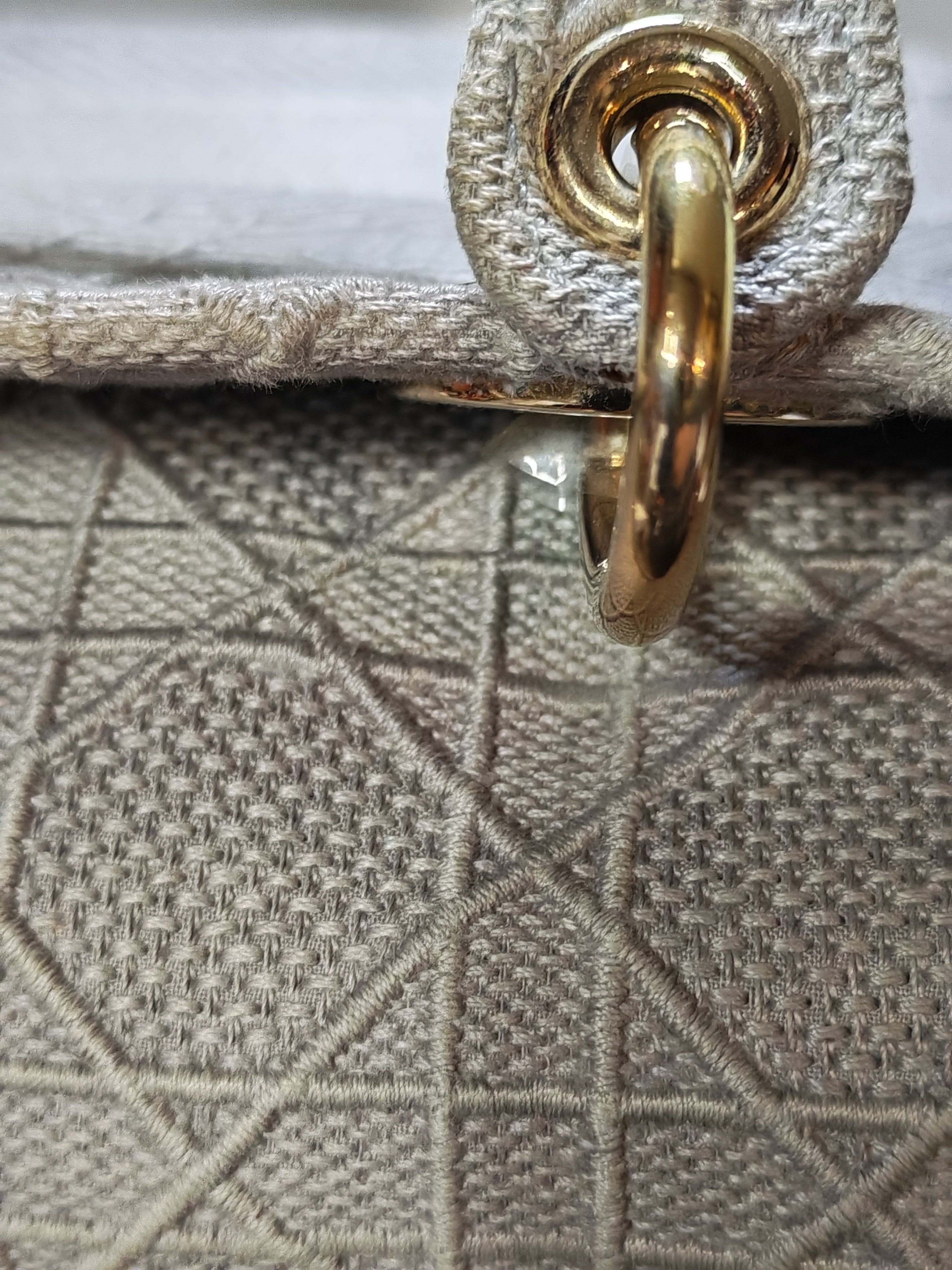 Lady D-Lite in Medium Gray Canvas and Light Gold Hardware | Purse Maison Luxury Bags Shop