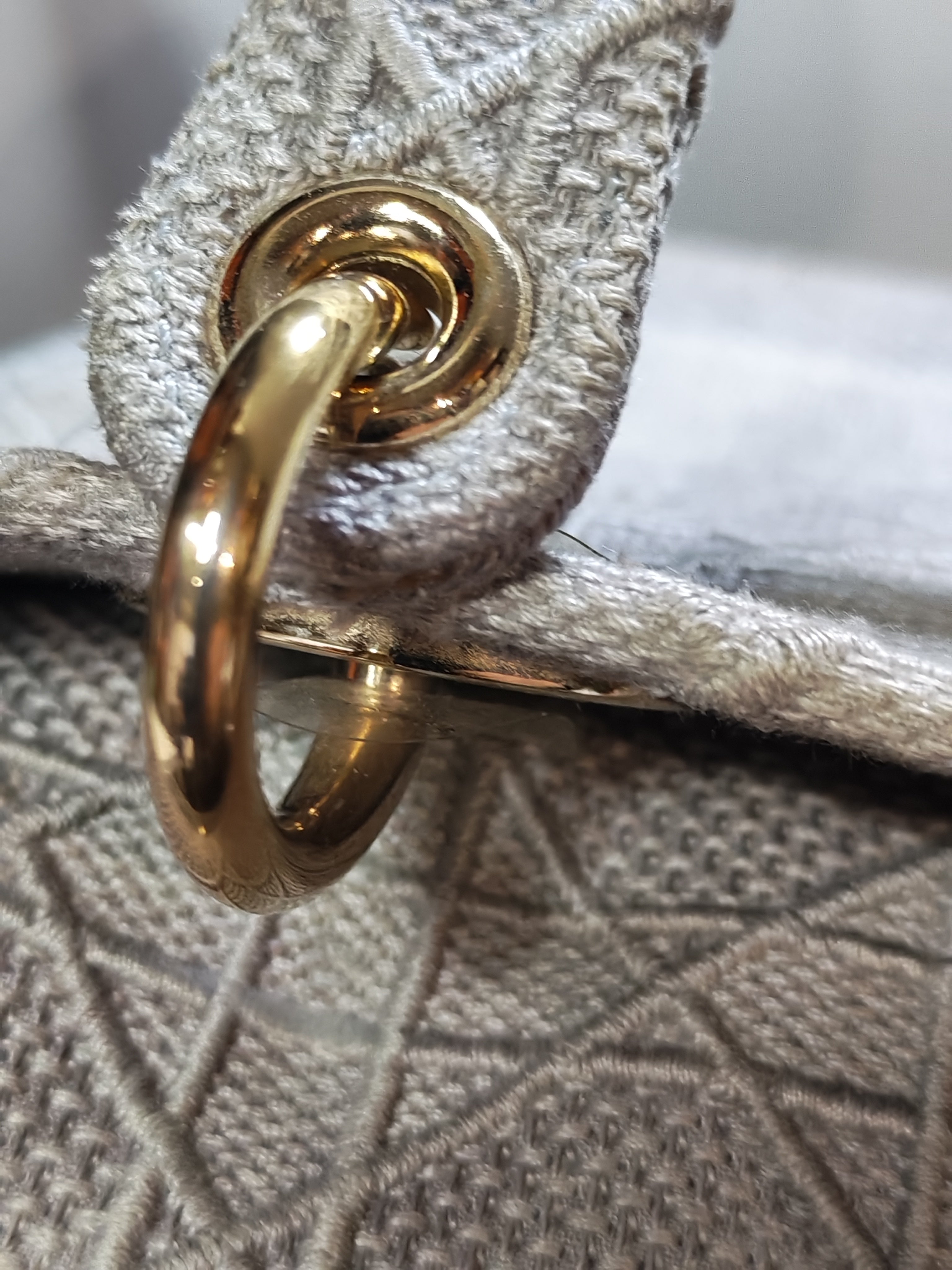 Lady D-Lite in Medium Gray Canvas and Light Gold Hardware | Purse Maison Luxury Bags Shop