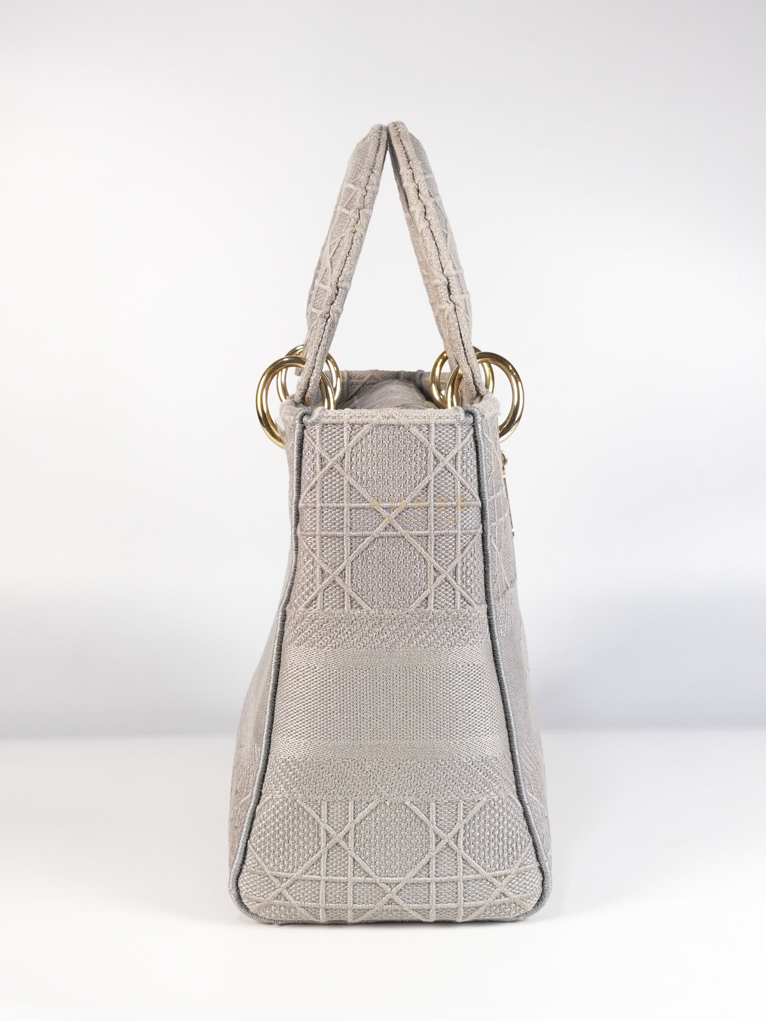 Lady D-Lite in Medium Gray Canvas and Light Gold Hardware | Purse Maison Luxury Bags Shop
