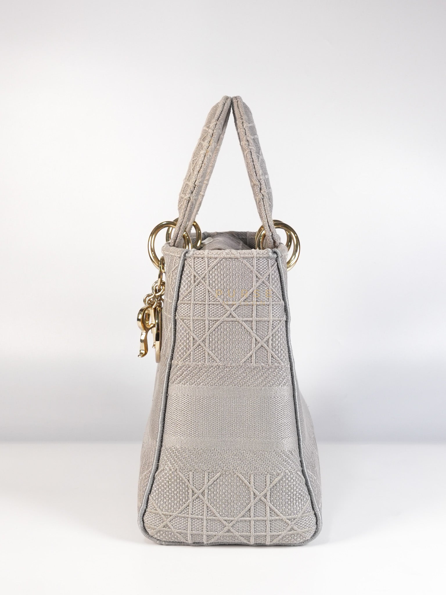 Lady D-Lite in Medium Gray Canvas and Light Gold Hardware | Purse Maison Luxury Bags Shop