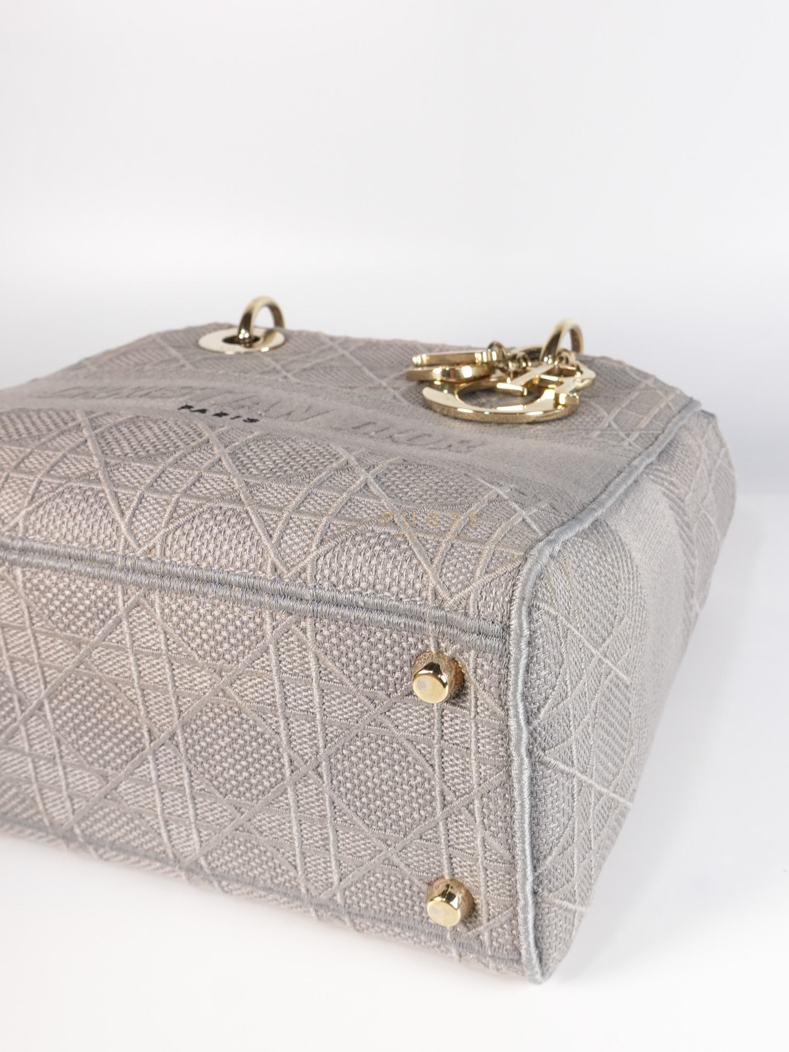 Lady D-Lite in Medium Gray Canvas and Light Gold Hardware | Purse Maison Luxury Bags Shop