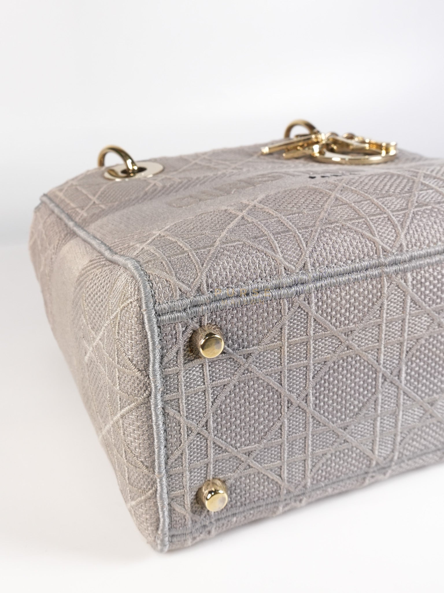 Lady D-Lite in Medium Gray Canvas and Light Gold Hardware | Purse Maison Luxury Bags Shop