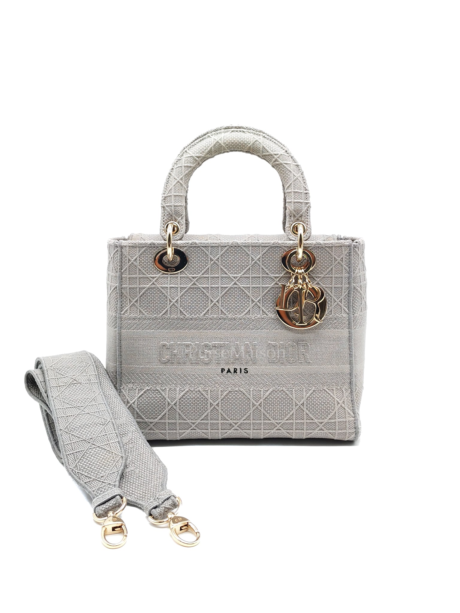 Lady D-lite in Medium Gray Embroidered Canvas Shoulder Bag | Purse Maison Luxury Bags Shop