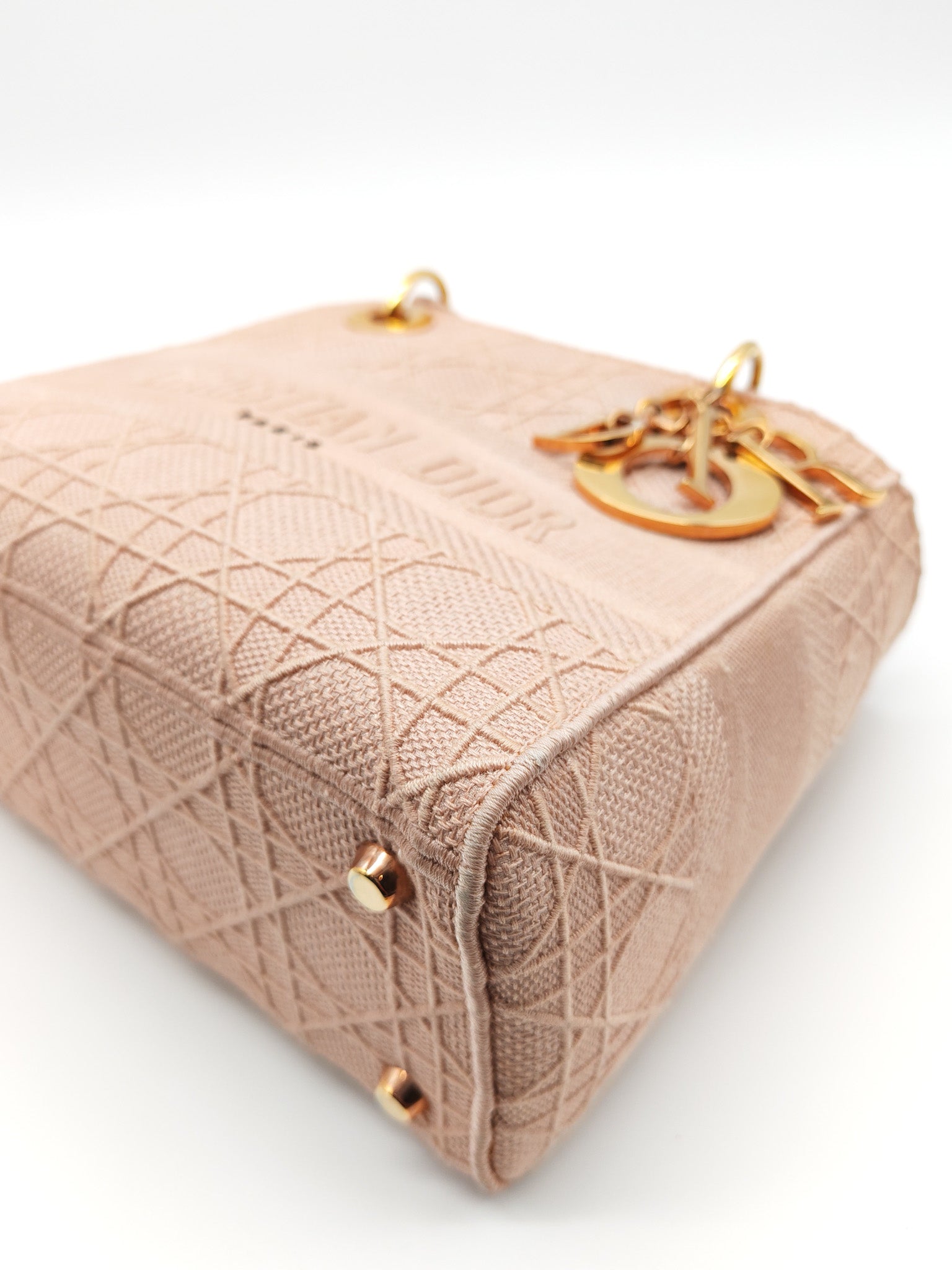 Lady D-Lite Medium in Blush Rose Canvas and Rose Gold Hardware Shoulder Bag | Purse Maison Luxury Bags Shop