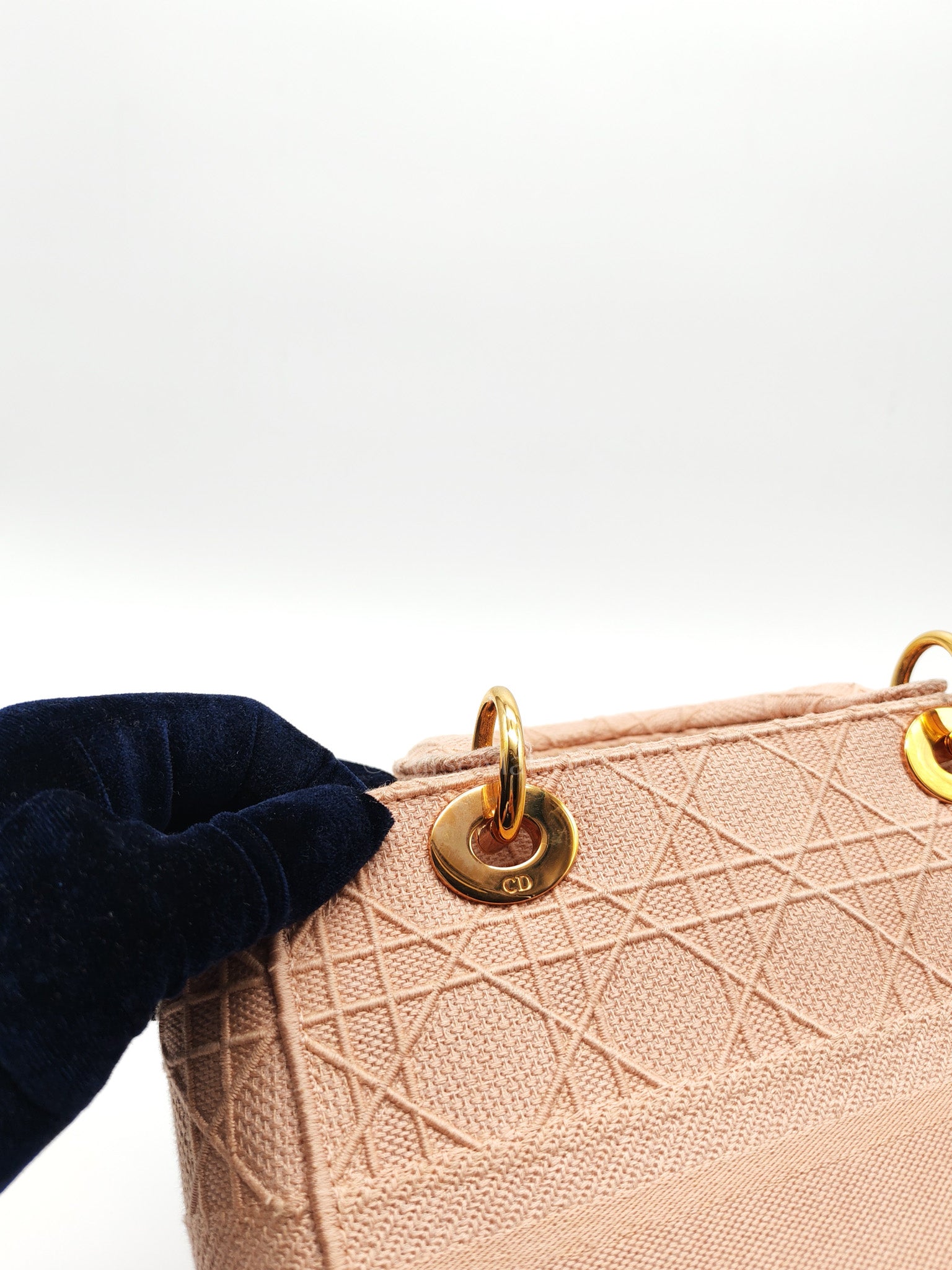 Lady D-Lite Medium in Blush Rose Canvas and Rose Gold Hardware Shoulder Bag | Purse Maison Luxury Bags Shop