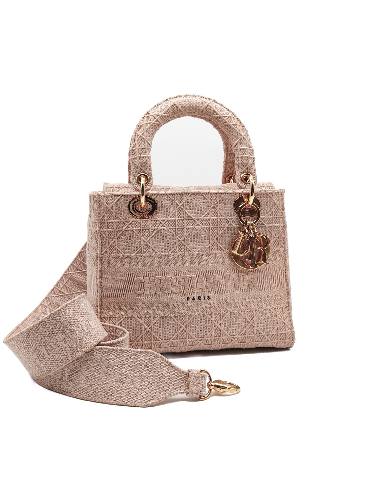 Lady D-Lite Medium in Blush Rose Canvas and Rose Gold Hardware Shoulder Bag | Purse Maison Luxury Bags Shop