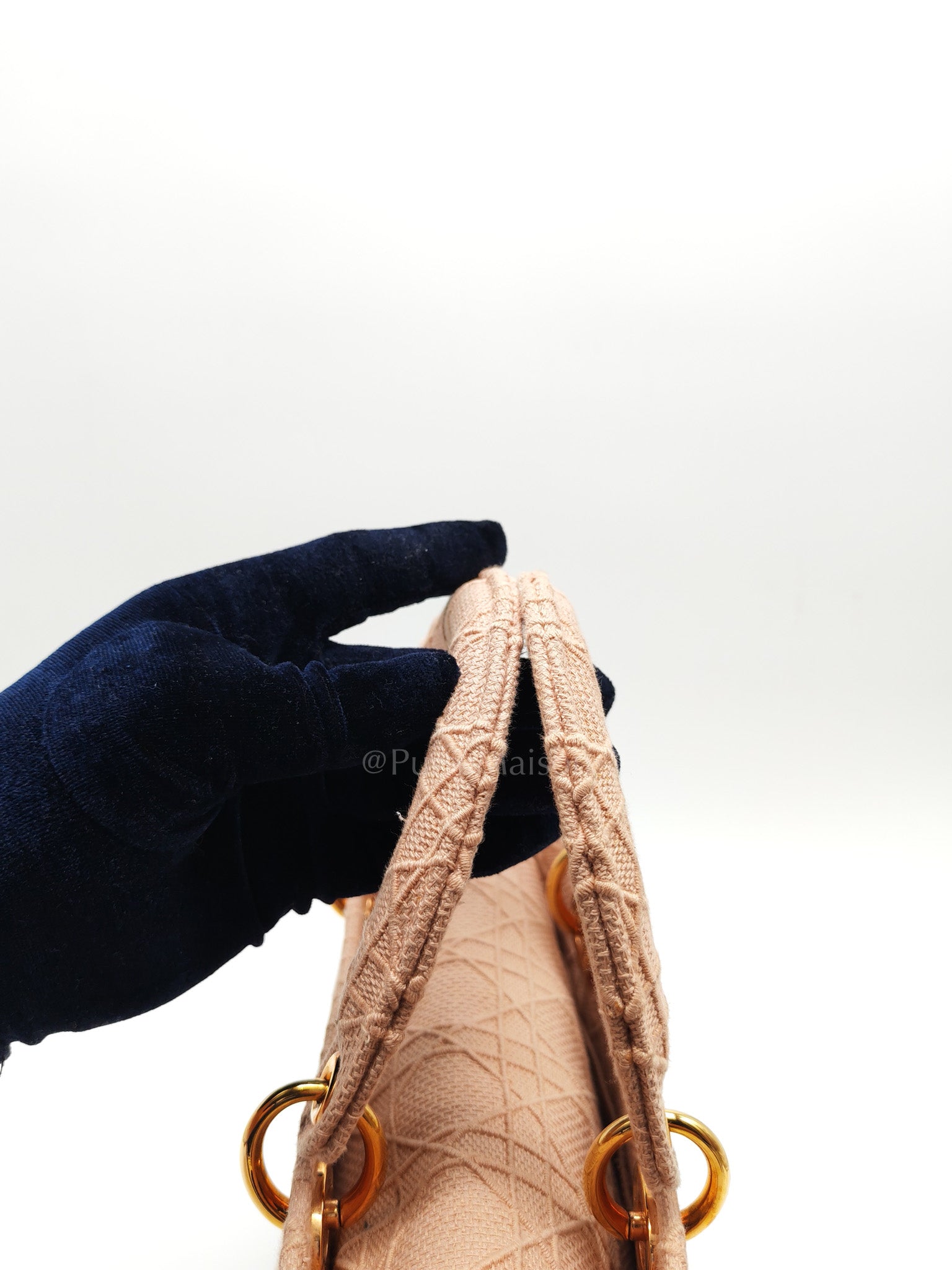 Lady D-Lite Medium in Blush Rose Canvas and Rose Gold Hardware Shoulder Bag | Purse Maison Luxury Bags Shop