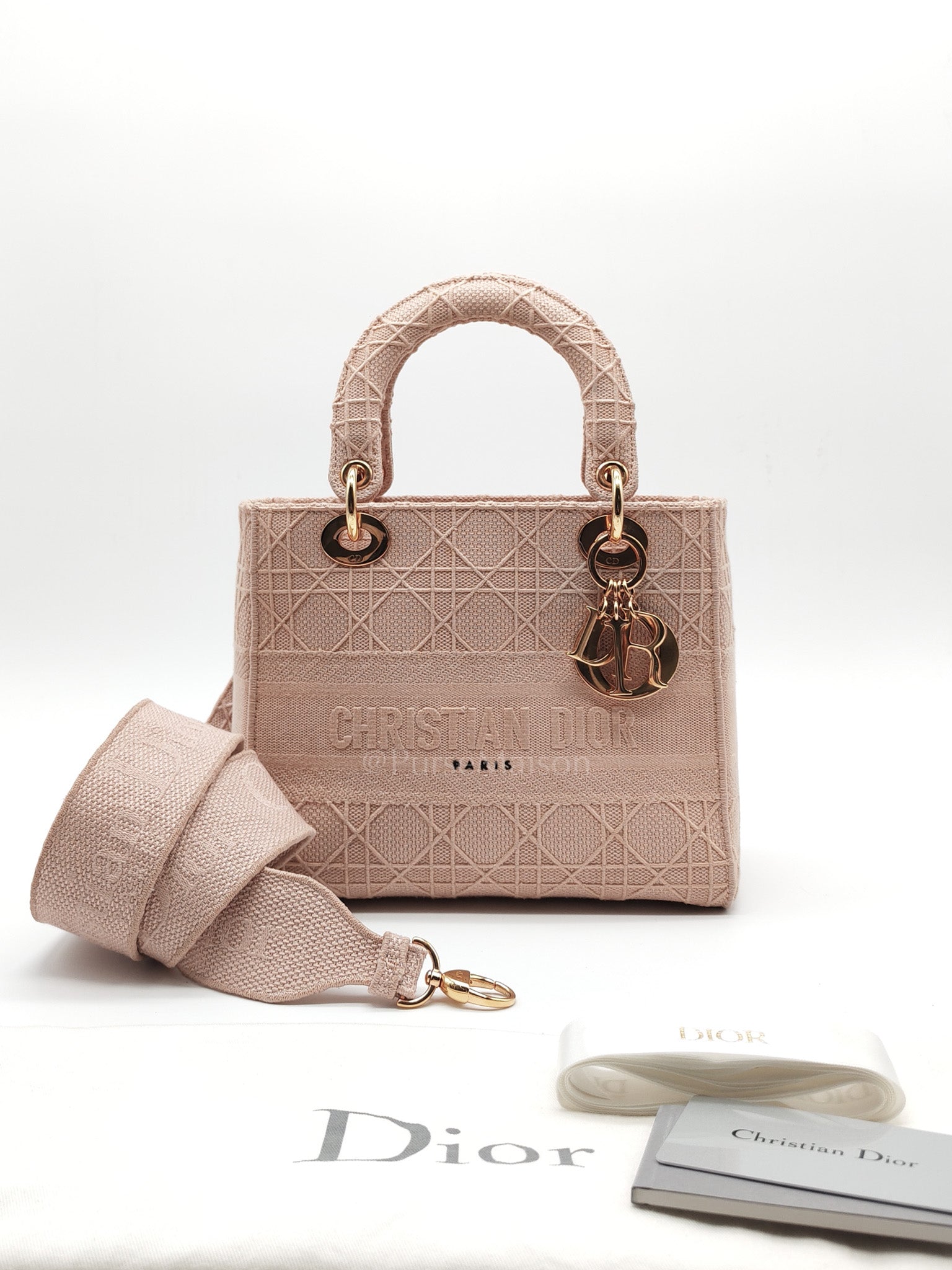 Lady D-Lite Medium in Blush Rose Canvas and Rose Gold Hardware Shoulder Bag | Purse Maison Luxury Bags Shop