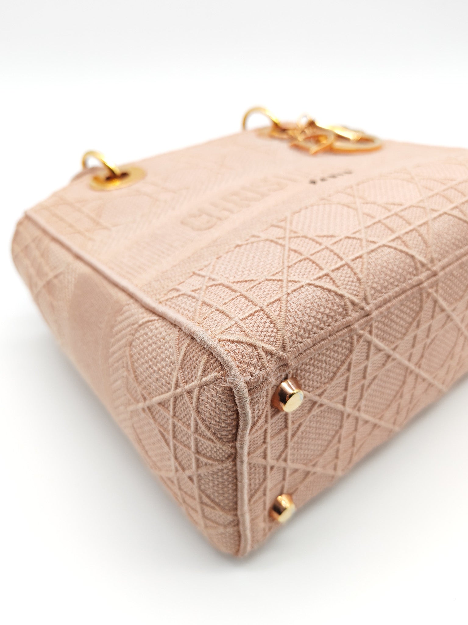 Lady D-Lite Medium in Blush Rose Canvas and Rose Gold Hardware Shoulder Bag | Purse Maison Luxury Bags Shop