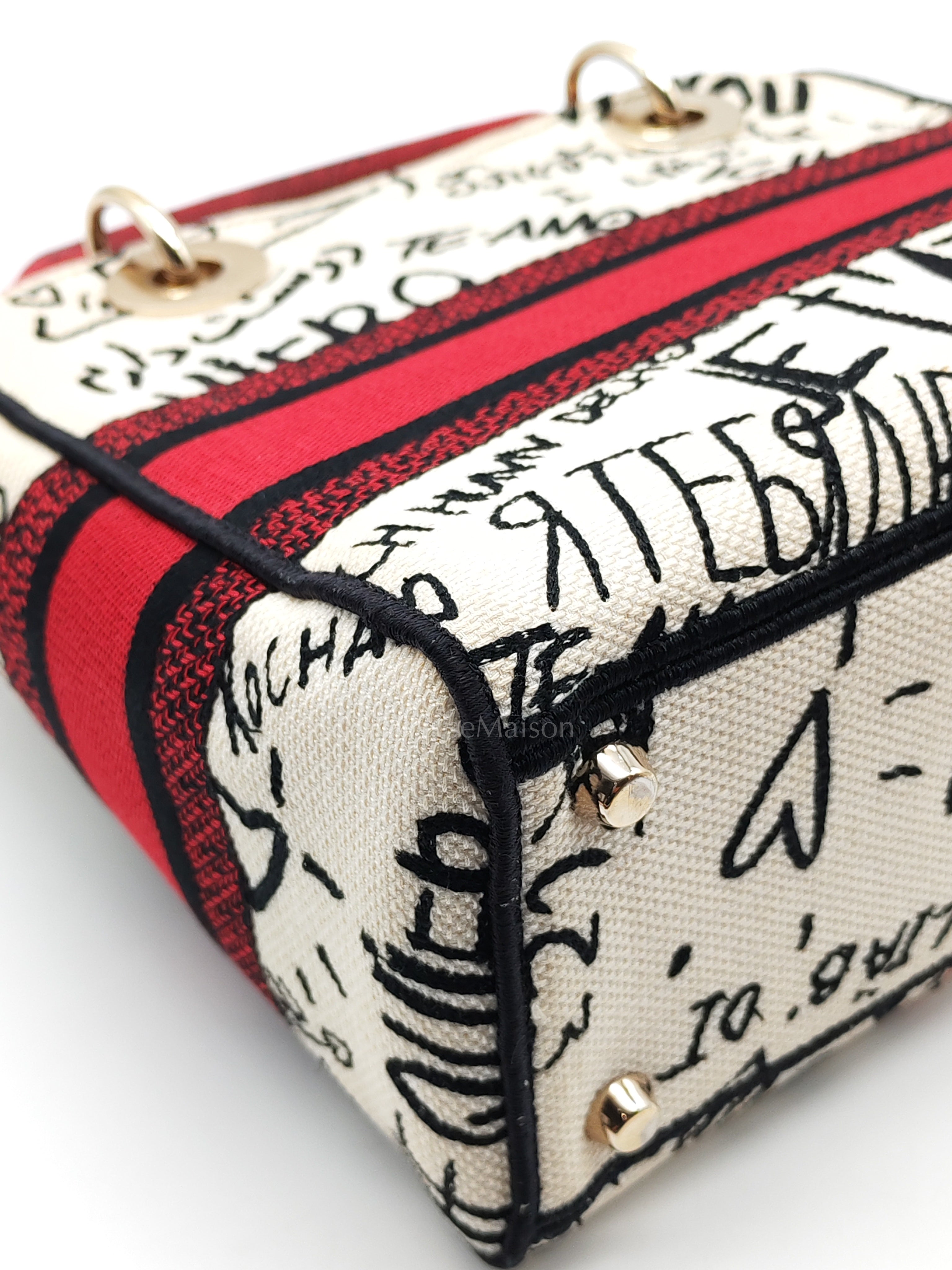 Lady D-Lite Medium in Latte Multicolor Dioramour Graffiti Embroidery & Light Gold Hardware | Purse Maison Luxury Bags Shop