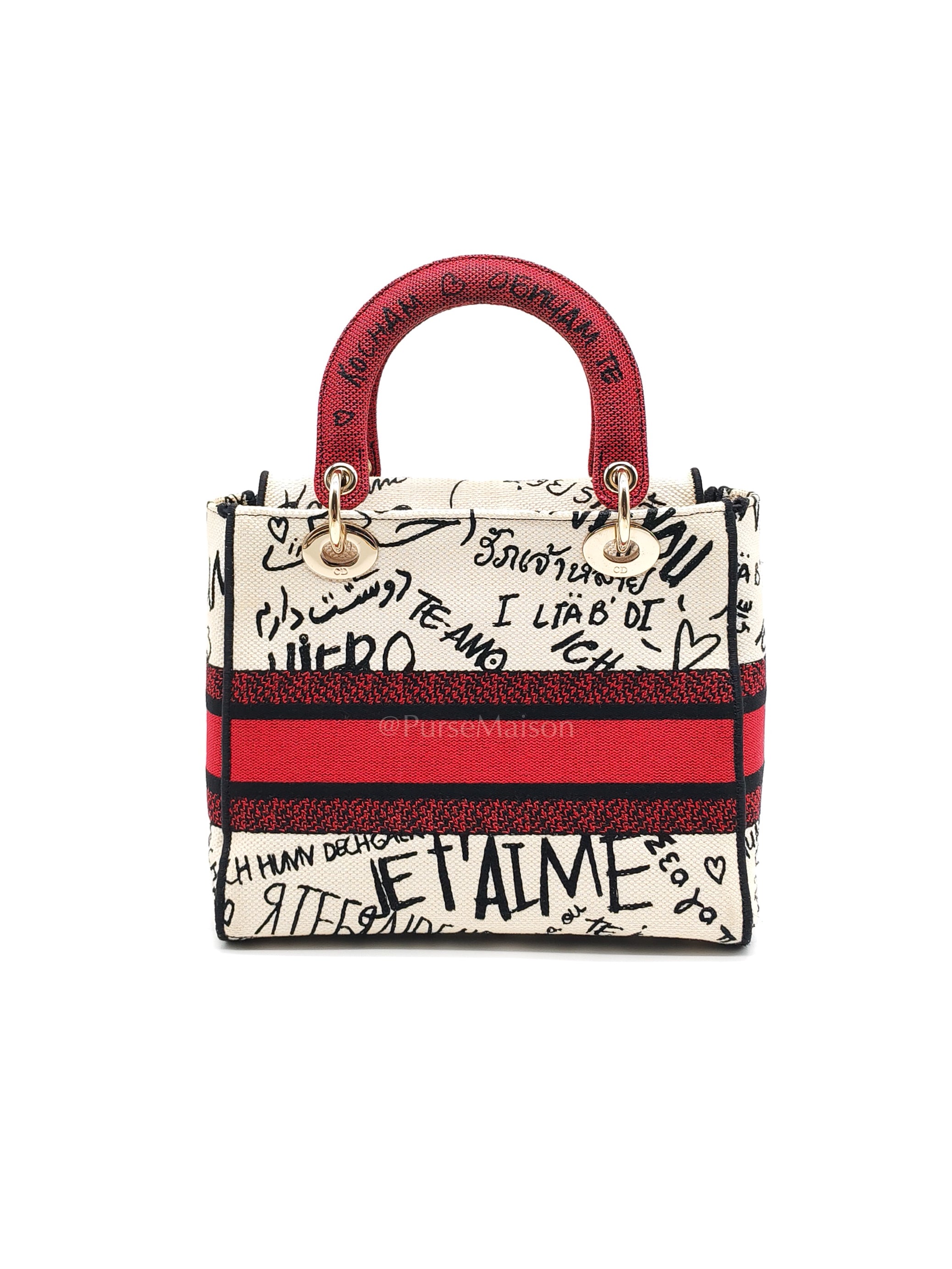 Lady D-Lite Medium in Latte Multicolor Dioramour Graffiti Embroidery & Light Gold Hardware | Purse Maison Luxury Bags Shop