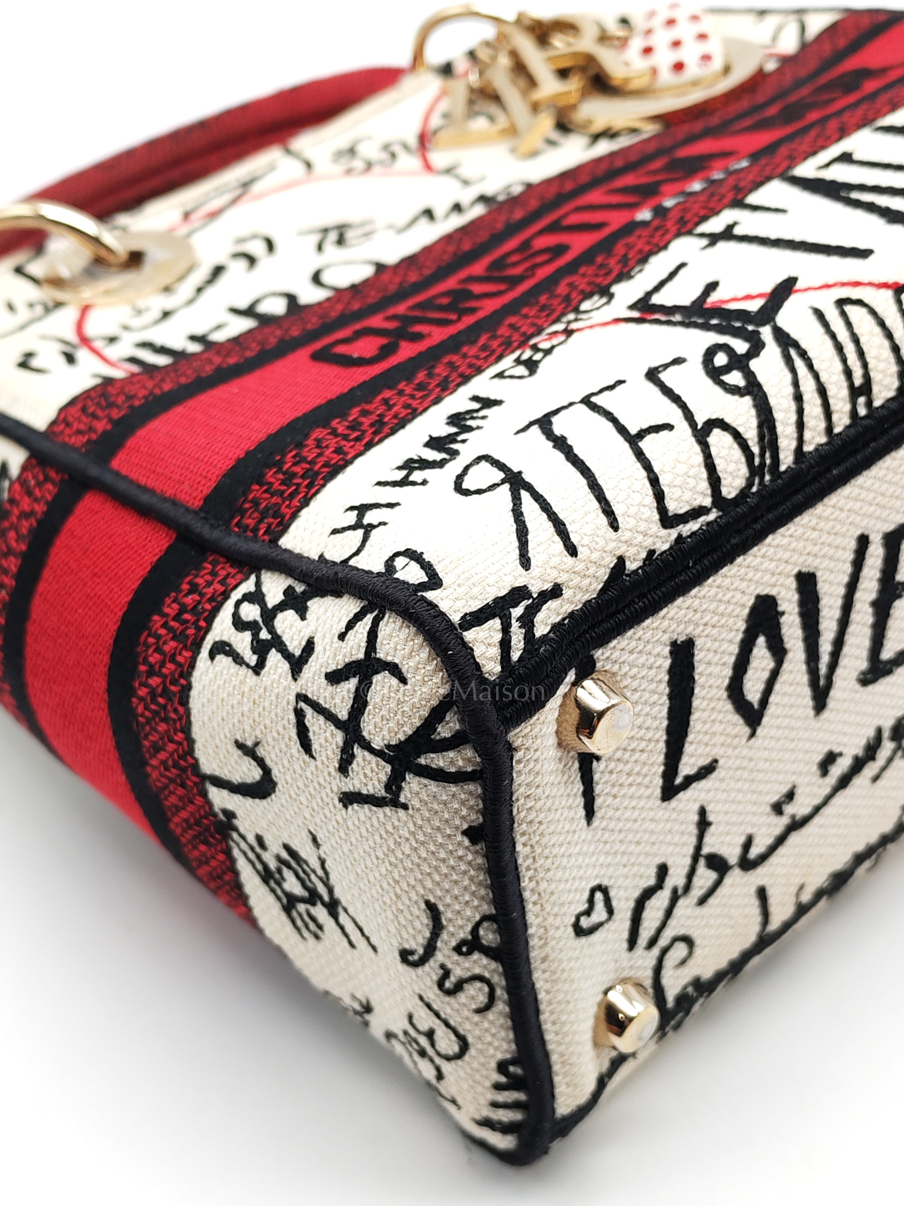 Lady D-Lite Medium in Latte Multicolor Dioramour Graffiti Embroidery & Light Gold Hardware | Purse Maison Luxury Bags Shop
