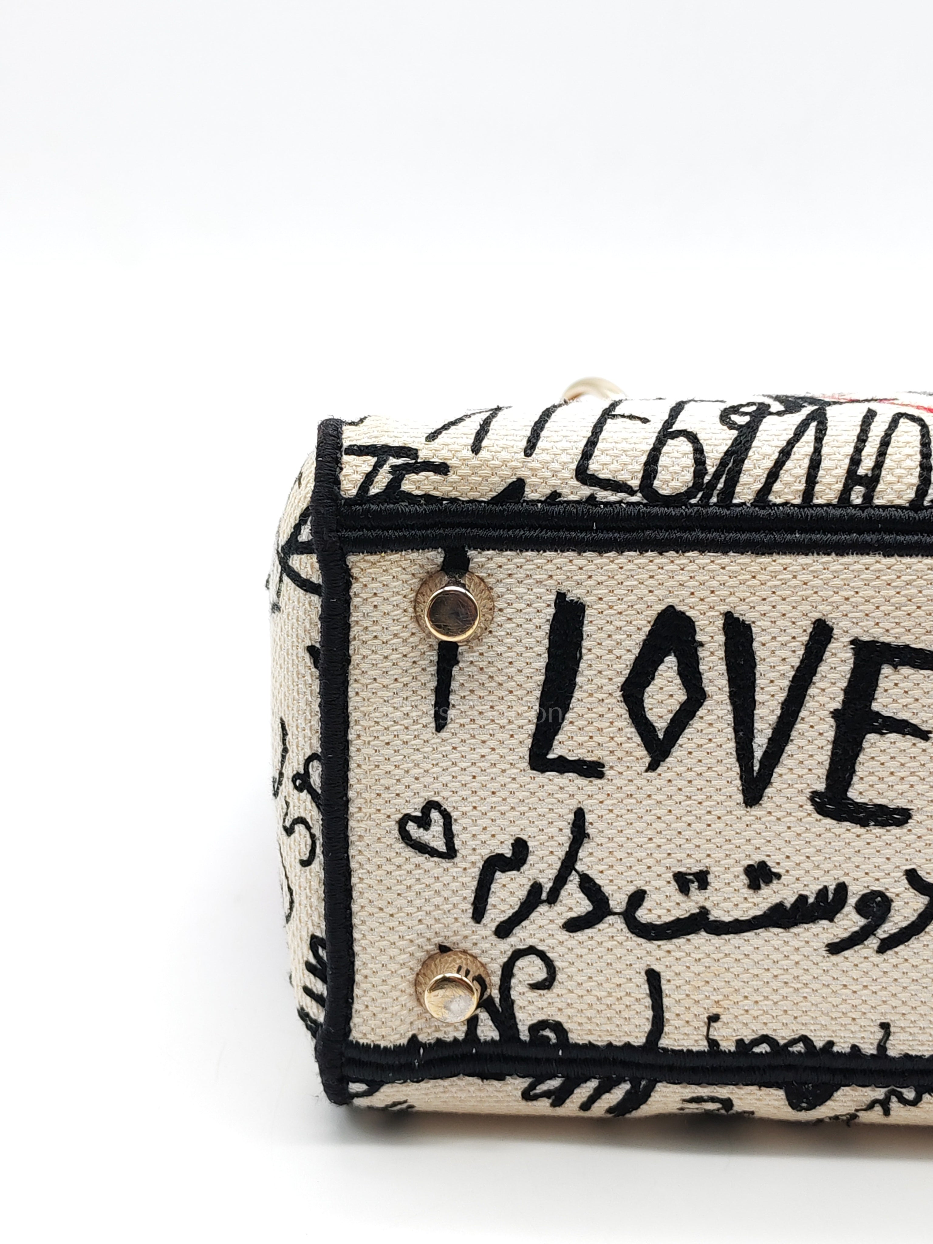 Lady D-Lite Medium in Latte Multicolor Dioramour Graffiti Embroidery & Light Gold Hardware | Purse Maison Luxury Bags Shop
