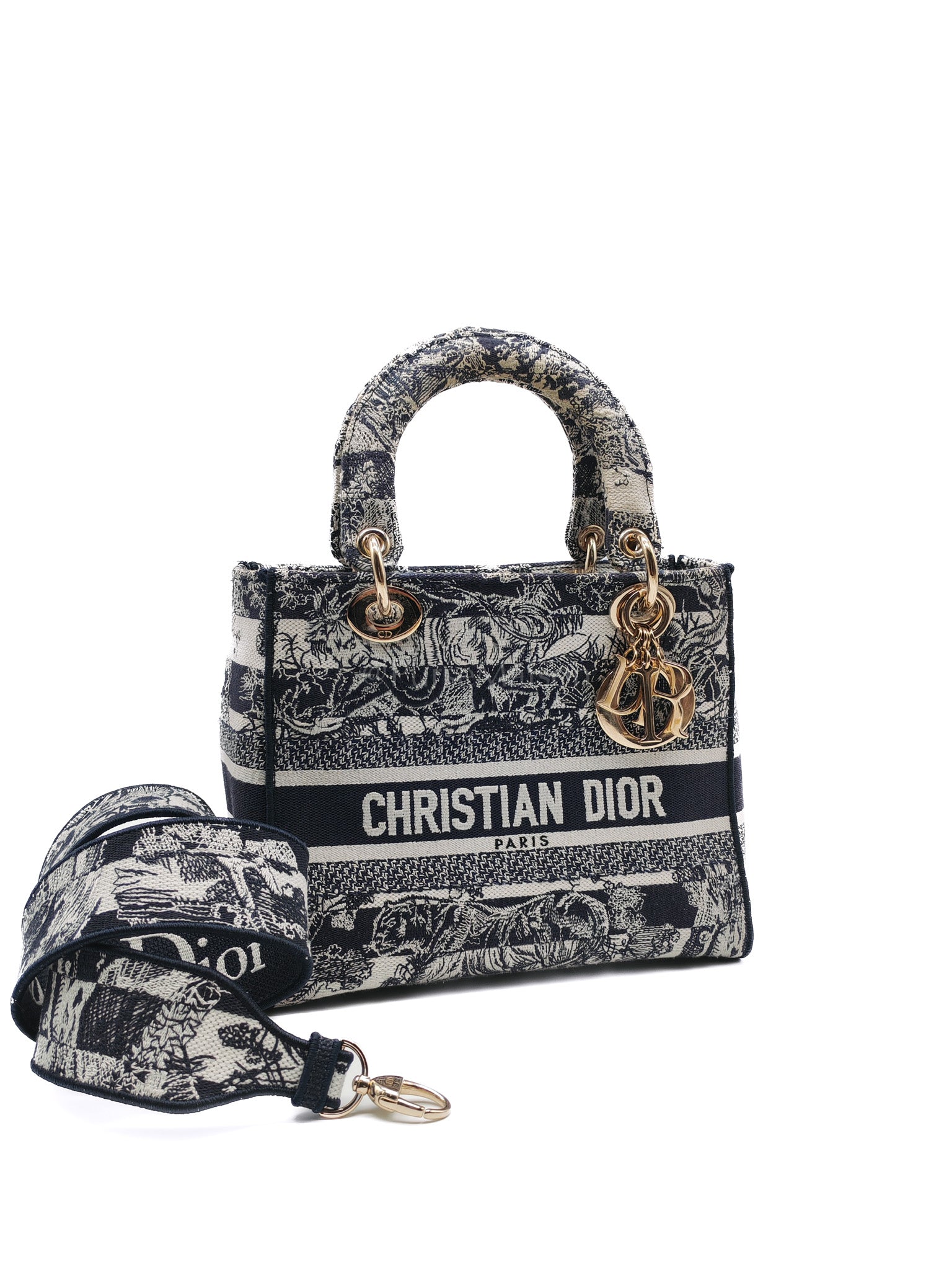 Lady D-Lite Medium in Toile de Jouy Reverse Embroidered Canvas Blue | Purse Maison Luxury Bags Shop