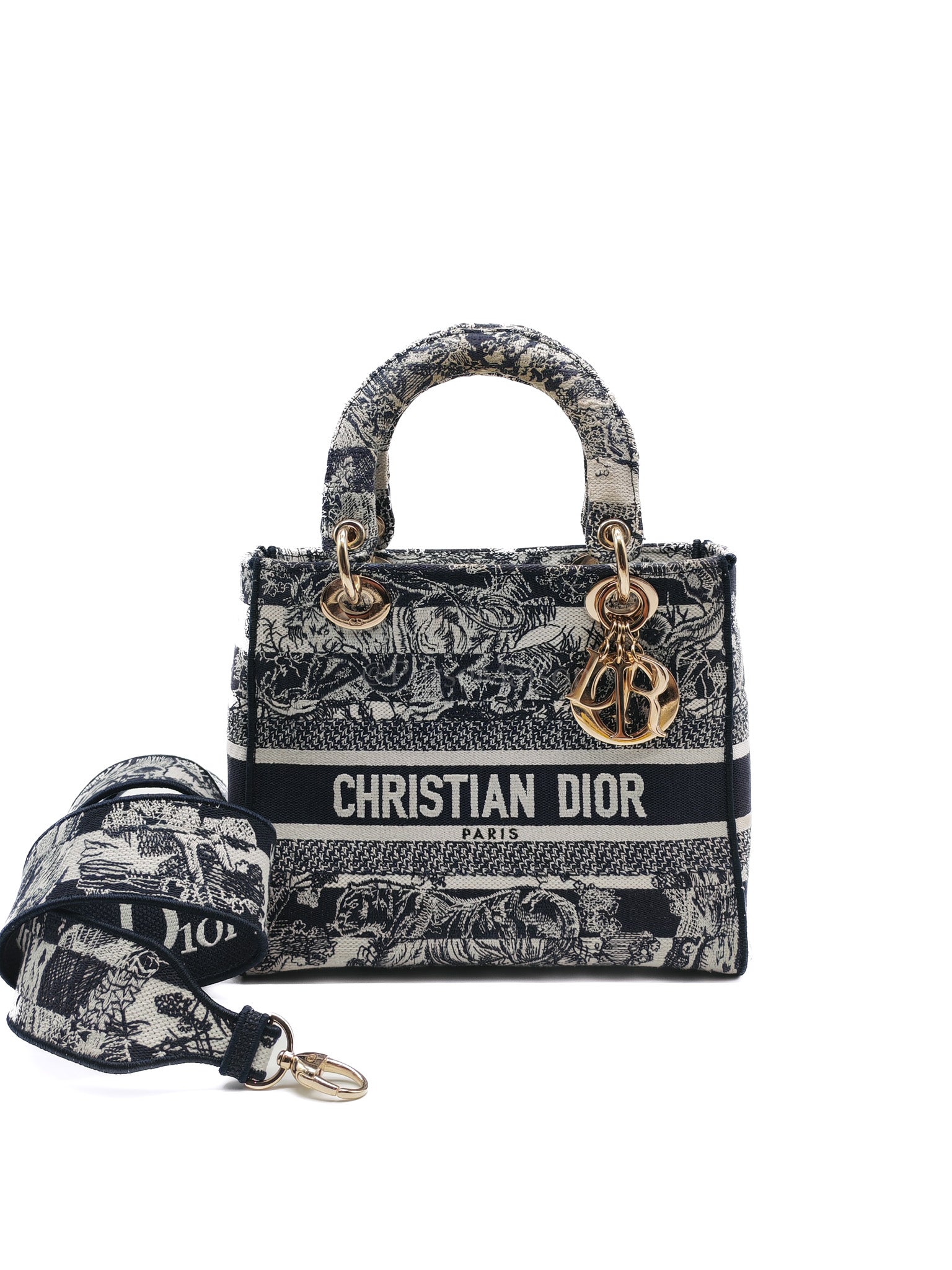 Lady D-Lite Medium in Toile de Jouy Reverse Embroidered Canvas Blue | Purse Maison Luxury Bags Shop