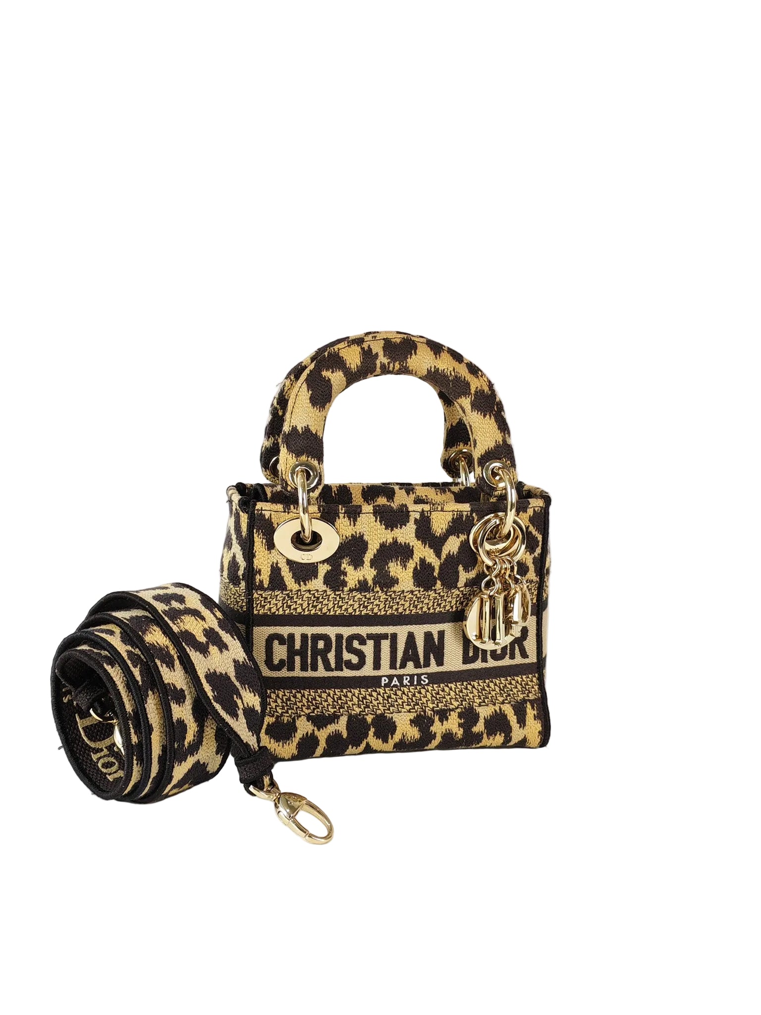 Lady D-lite Mini in Mizza Leopard Embroidered Canvas | Purse Maison Luxury Bags Shop