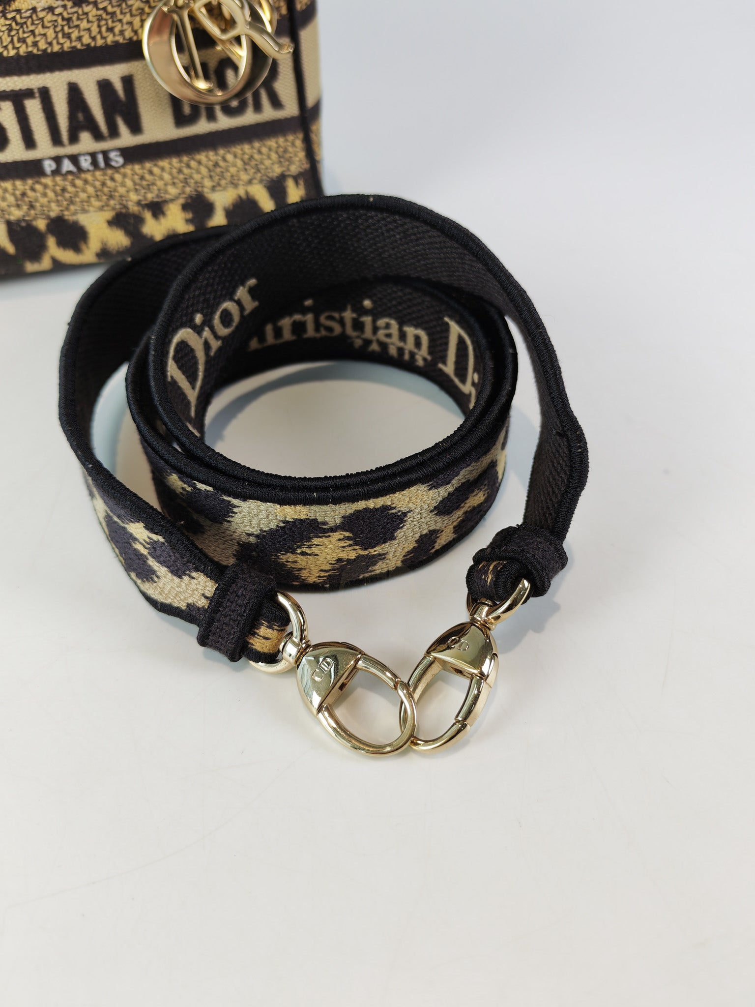 Lady D-lite Mini in Mizza Leopard Embroidered Canvas | Purse Maison Luxury Bags Shop
