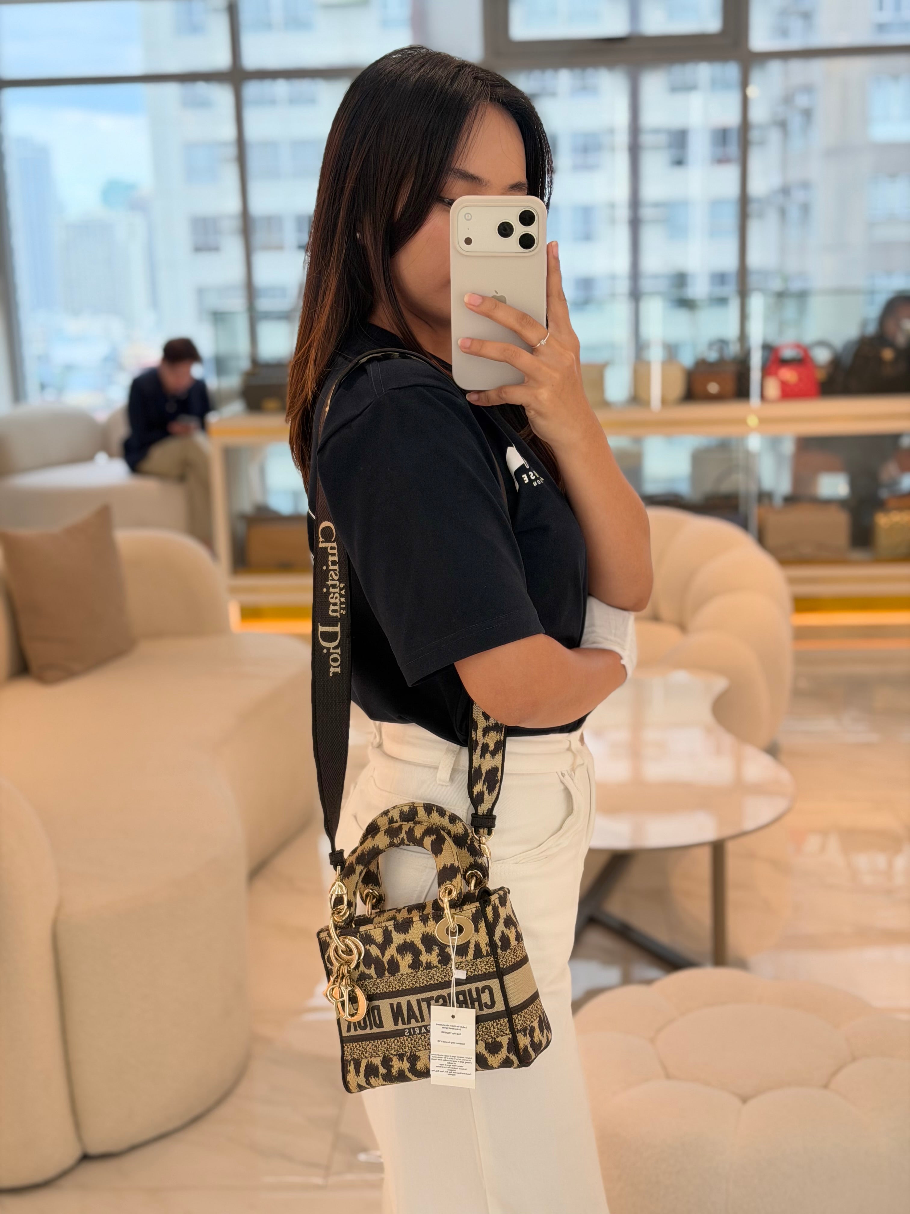 Lady D-lite Mini in Mizza Leopard Embroidered Canvas | Purse Maison Luxury Bags Shop