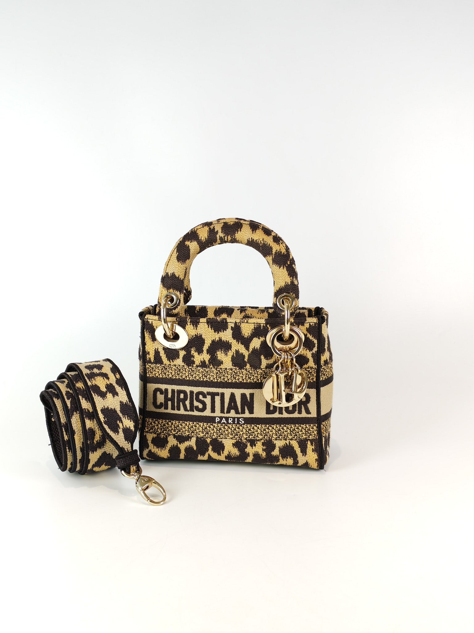 Lady D-lite Mini in Mizza Leopard Embroidered Canvas | Purse Maison Luxury Bags Shop