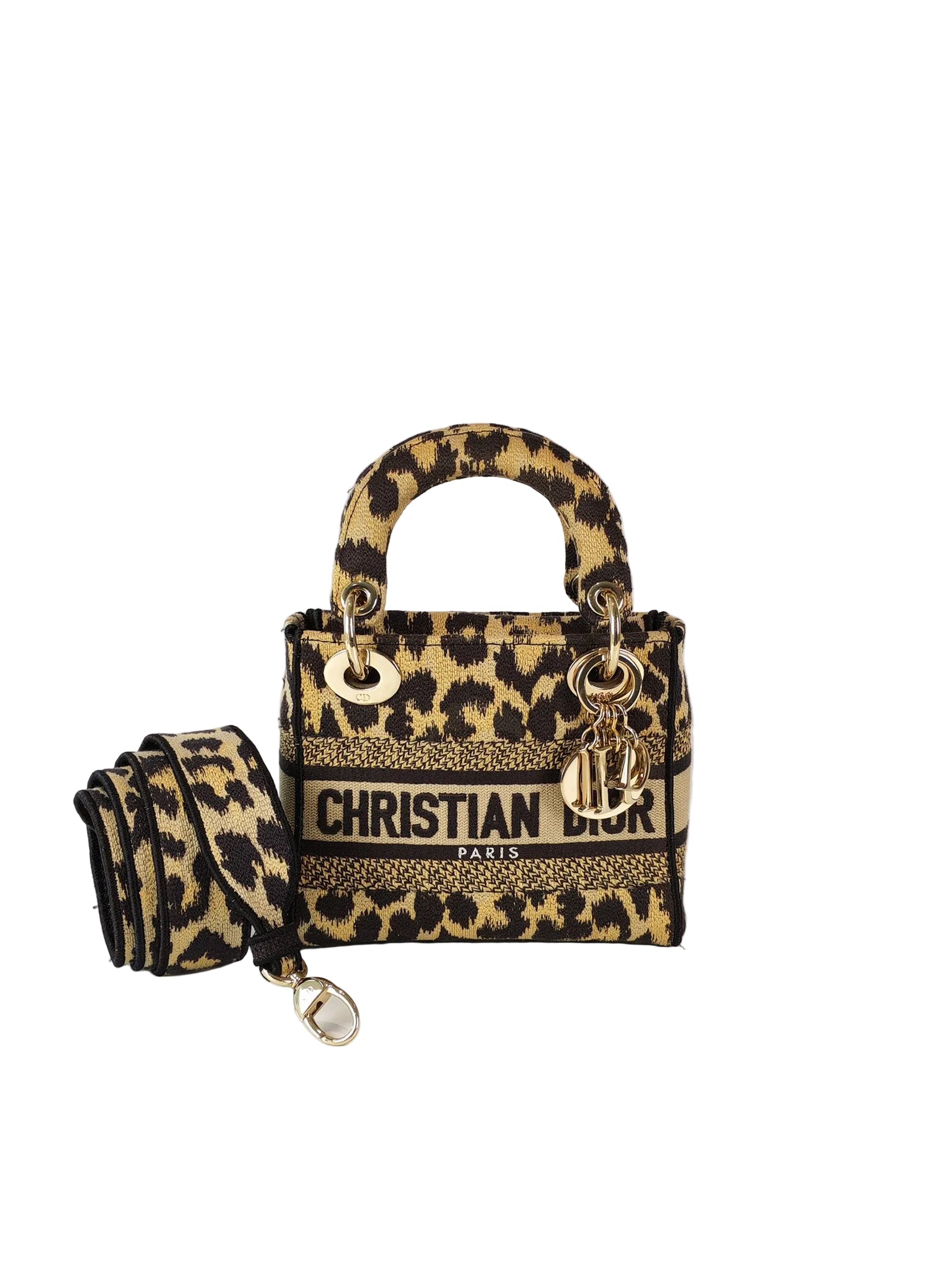 Lady D-lite Mini in Mizza Leopard Embroidered Canvas | Purse Maison Luxury Bags Shop